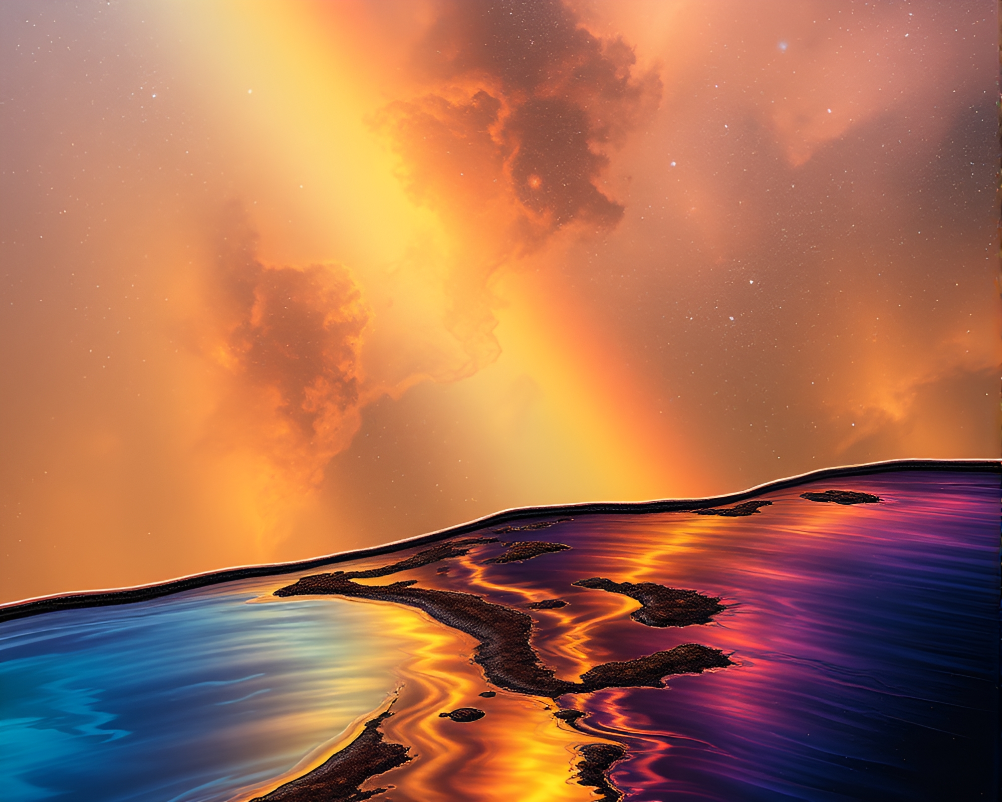 Oil Slick Rainbow in Celestial Nebula Collage – free AI stock image