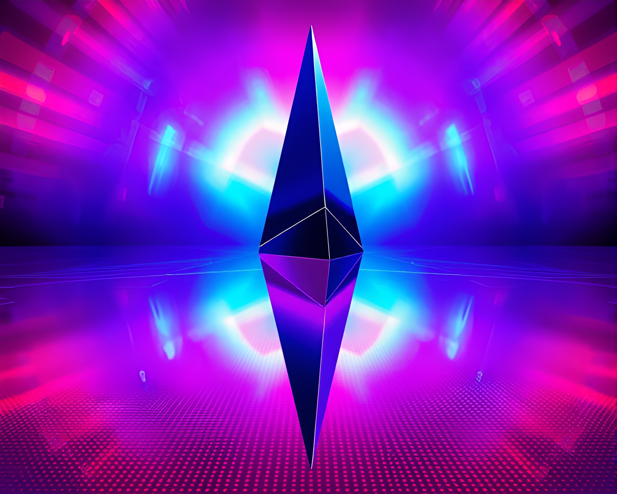 Vibrant Neon Obelisk Reflection Halftone Art – free AI stock image