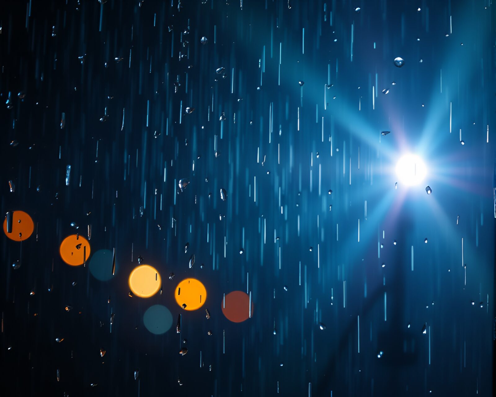 Surreal scene of rain droplets with fluorescent lighting