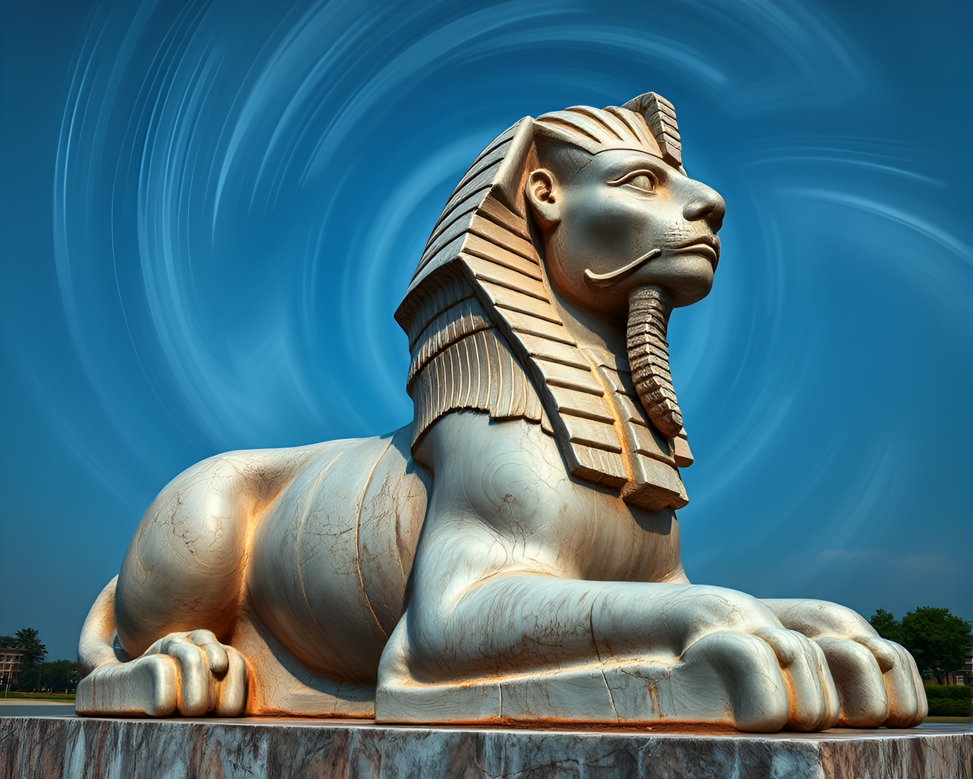 Sphinx Statue in Vortex Twist – HDR Photography – free AI stock image