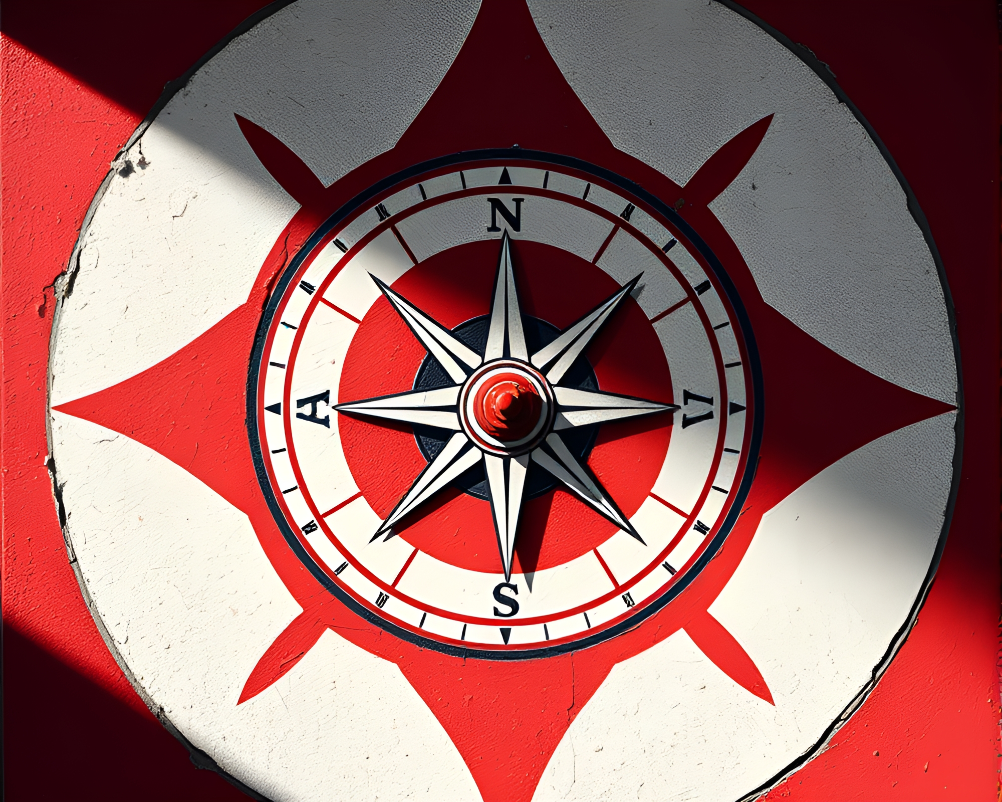 Symmetrical Compass in Brick Red Light and Shadow – free AI stock image