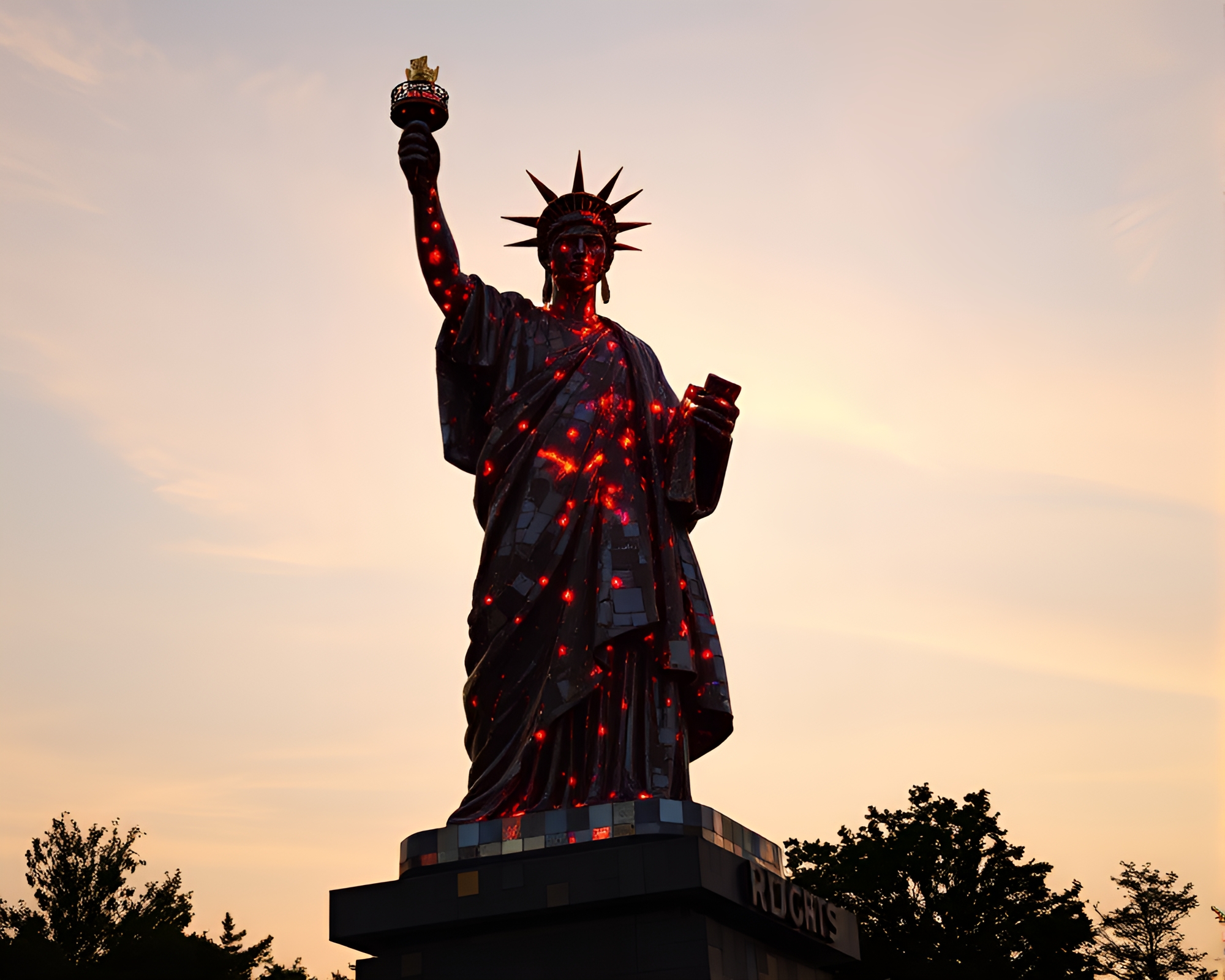 Sculpture Embrace: Golden Hour Kinetic Mosaic Masterpiece – free AI stock image