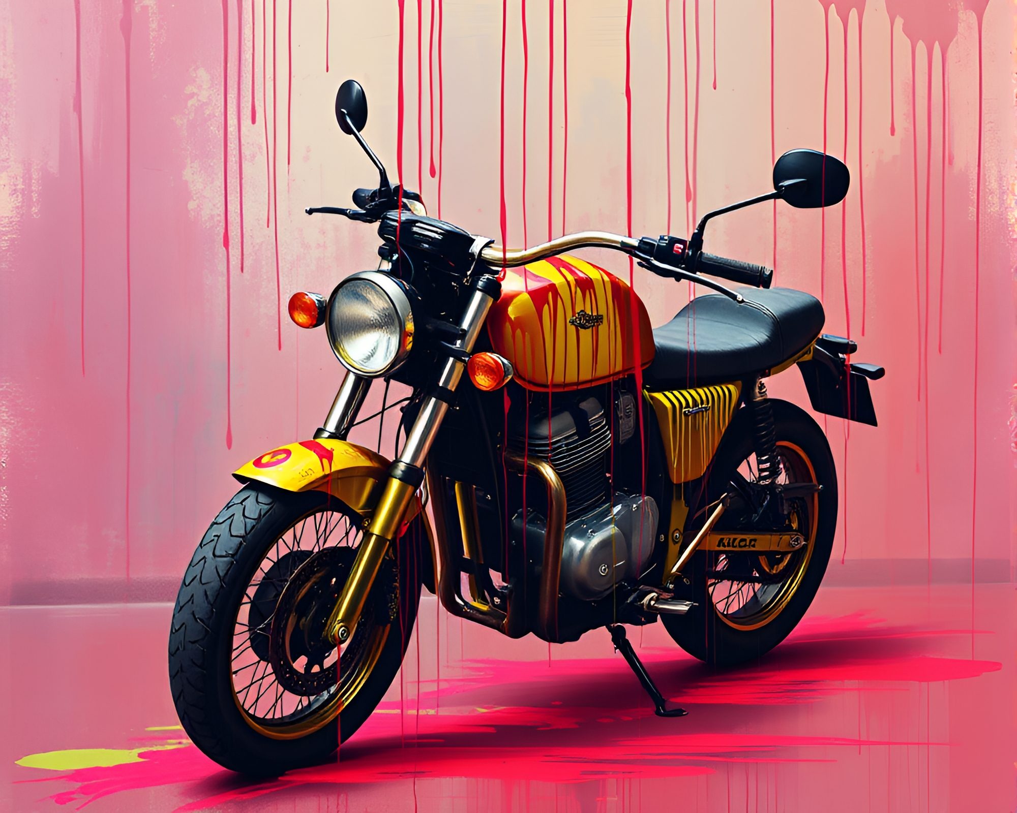 Motorcycle Adventure with Dripping Spray Paint – free AI stock image