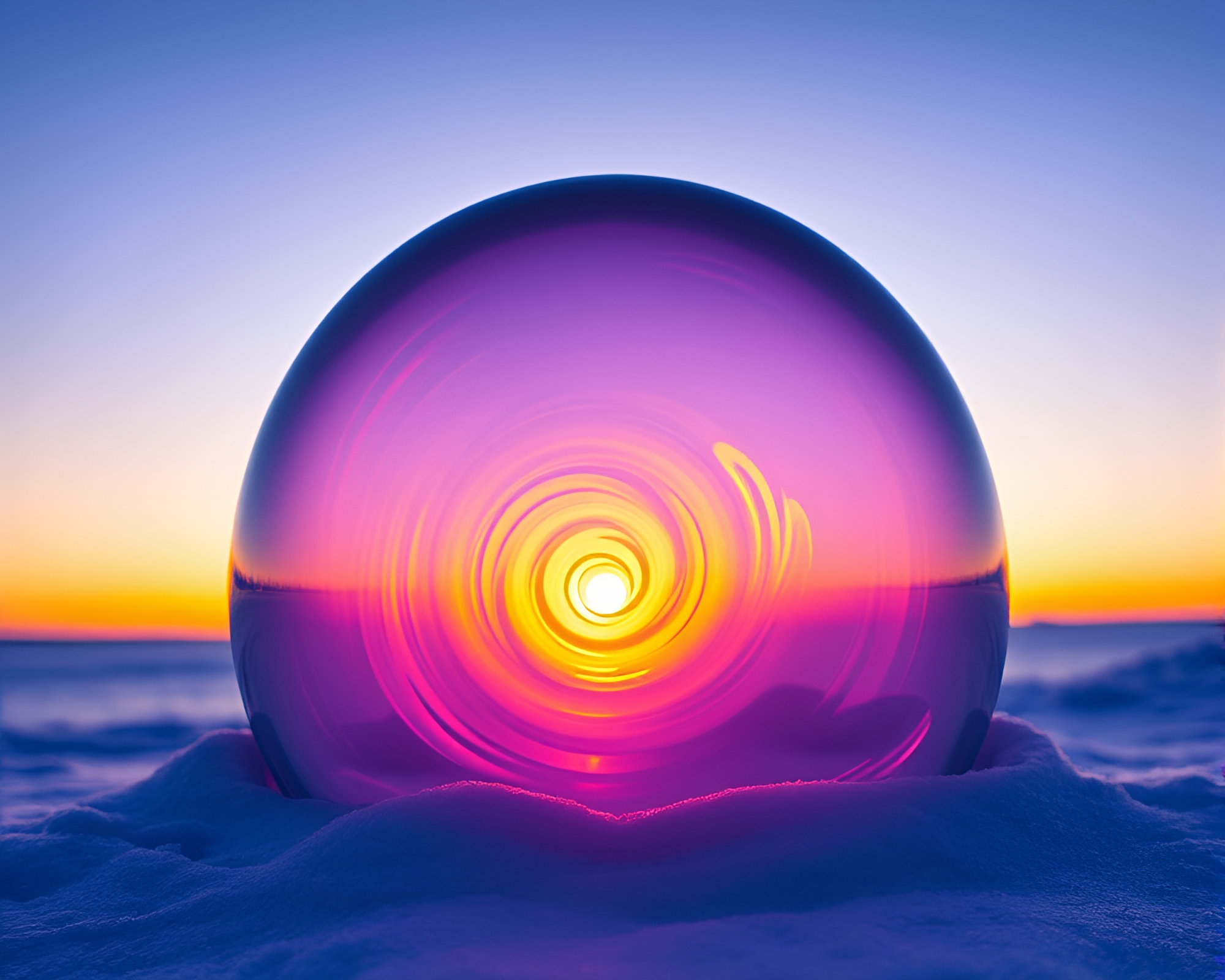 Swirling Glass Igloo Glowing in Ultraviolet Twilight – free AI stock image