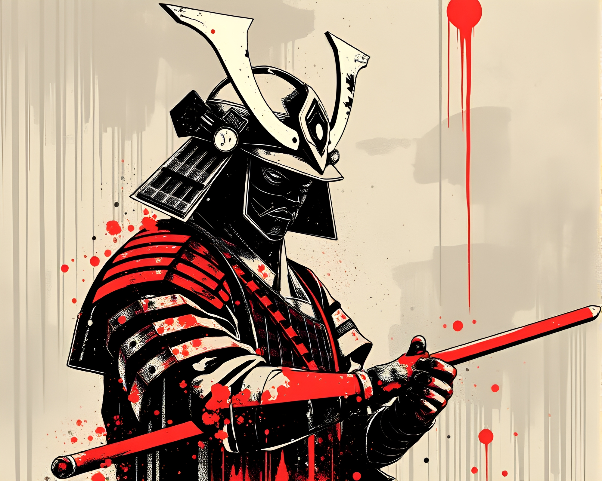 Vector Halftone Samurai Warrior in Dripped Paint Style – free AI stock image