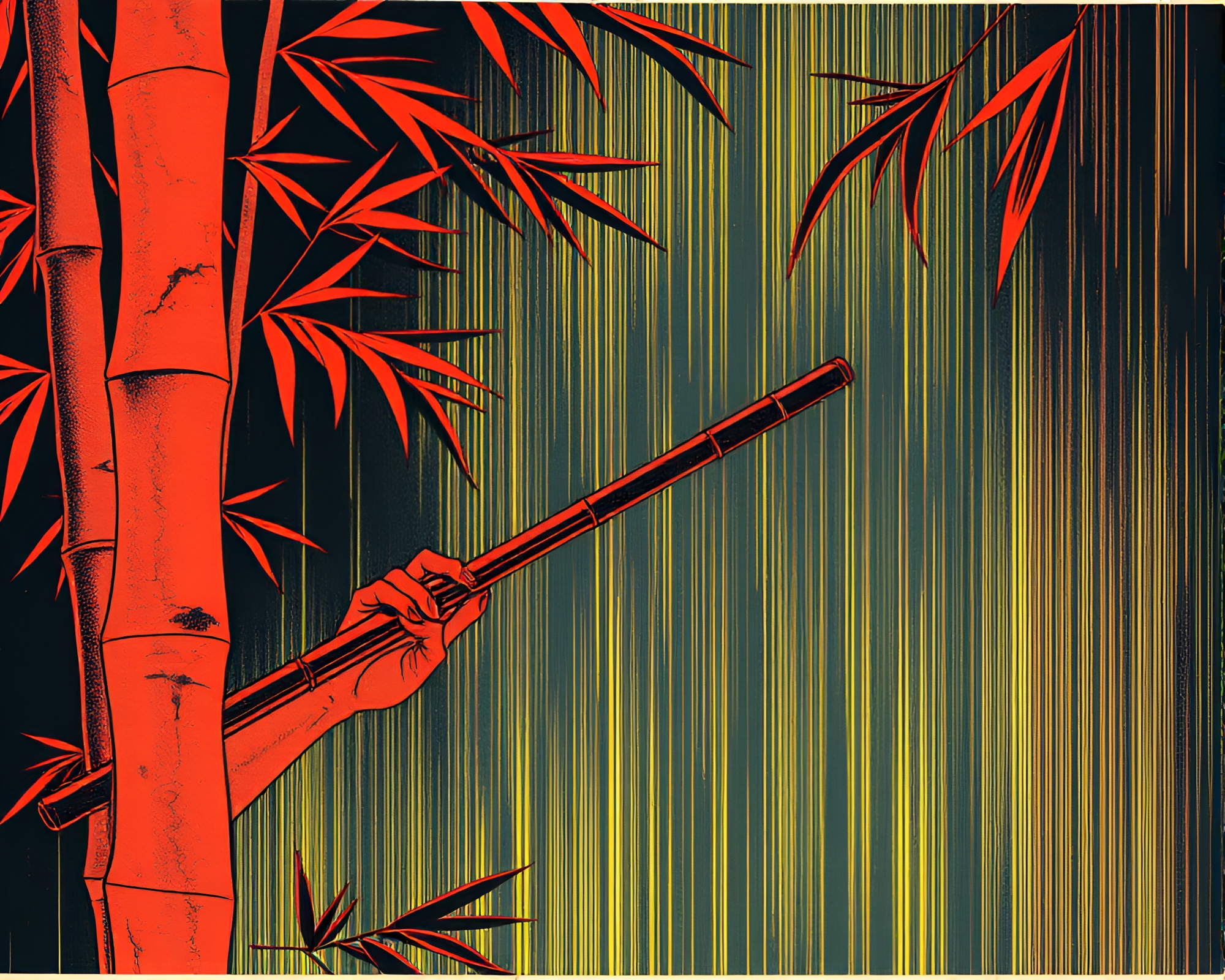 Enchanting Bamboo Flute Backlit by Flickering CRT – free AI stock image