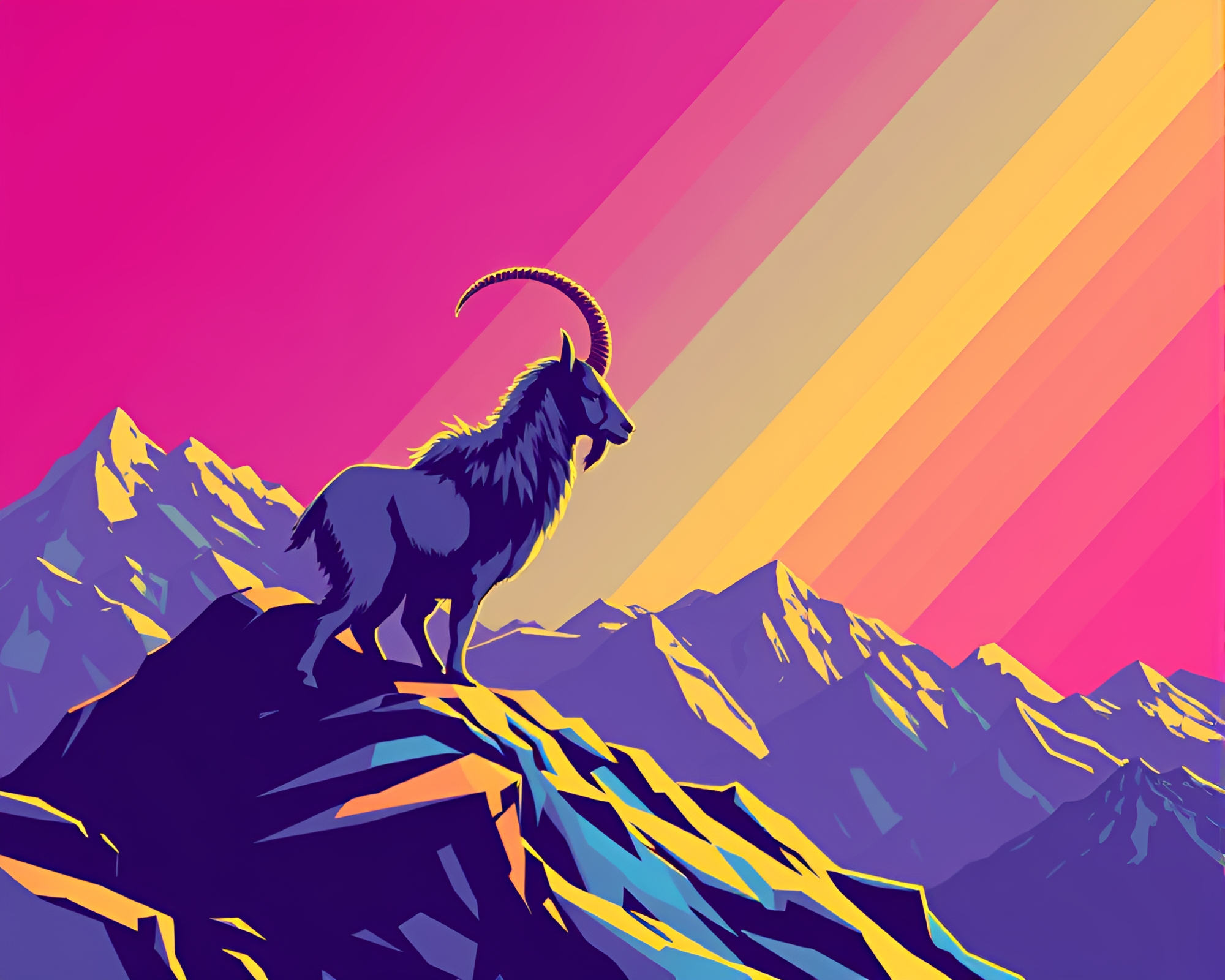 Mountain Goat Journey Through Pixelated Mountainscape – free AI stock image