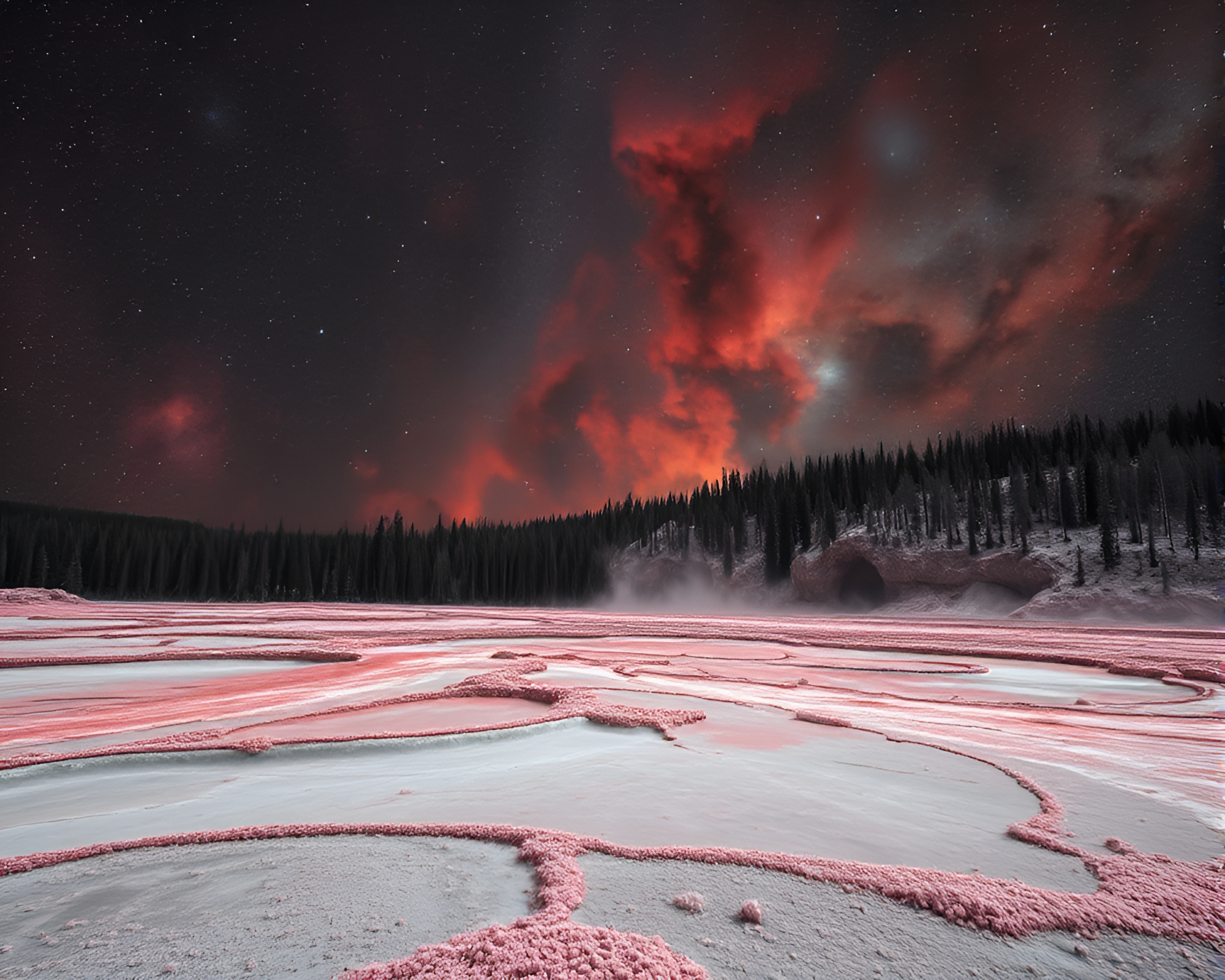 Mystical Geyser Field in Cosmic Infrared Hues – free AI stock image