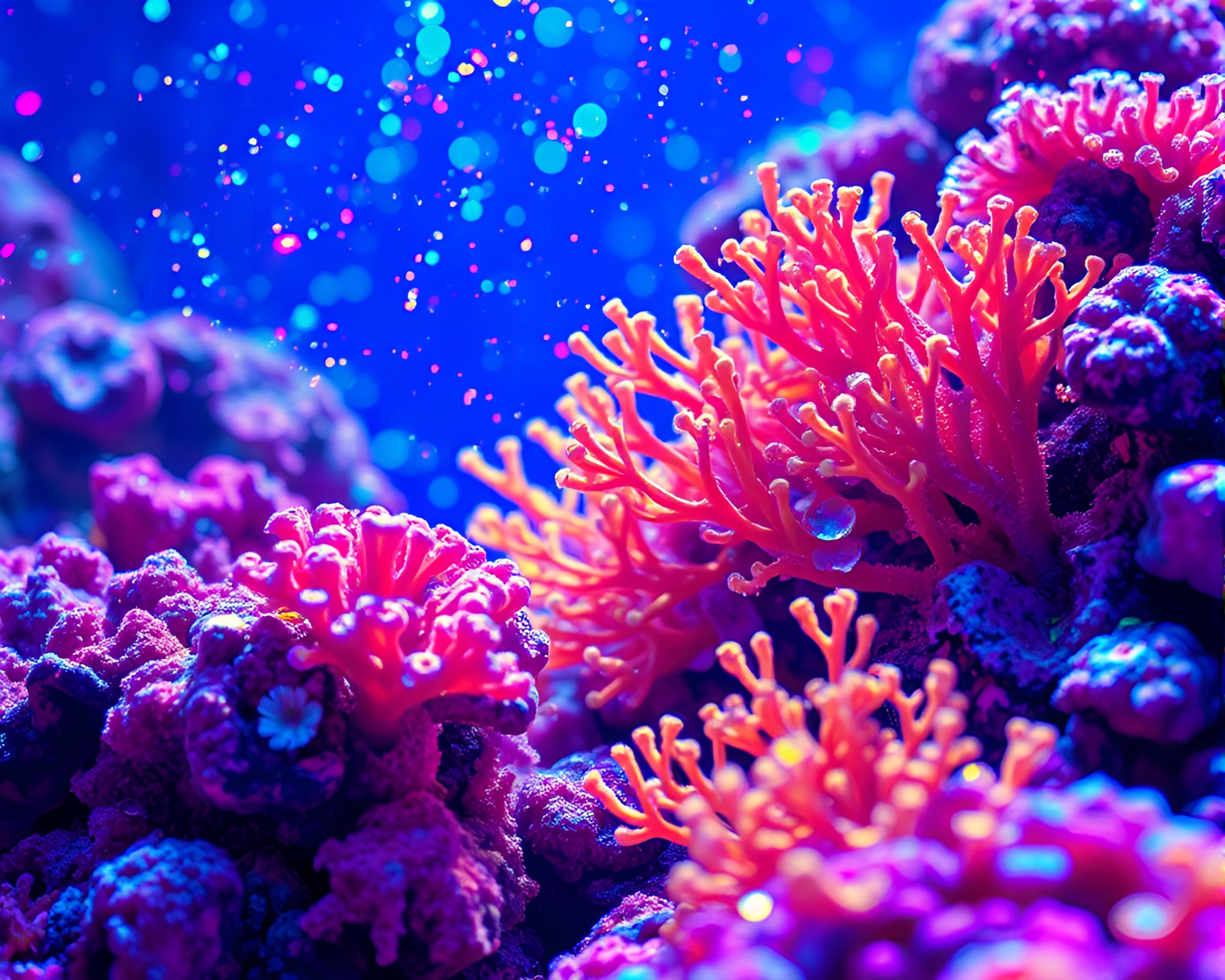 Neon Coral Reef Hologram Specks Matte Painting – free AI stock image