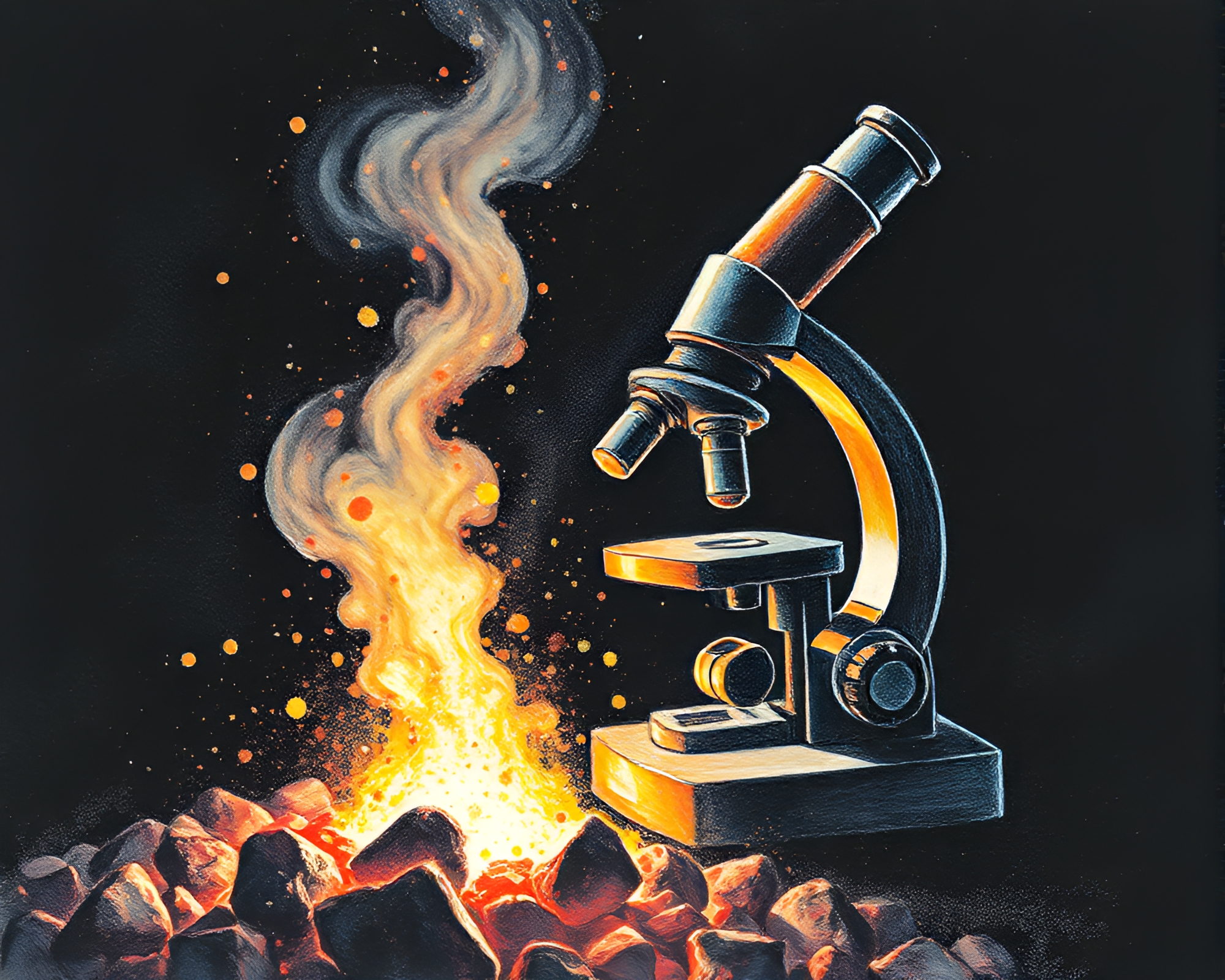 Floating Embers Microscope Study in Conté Crayon – free AI stock image