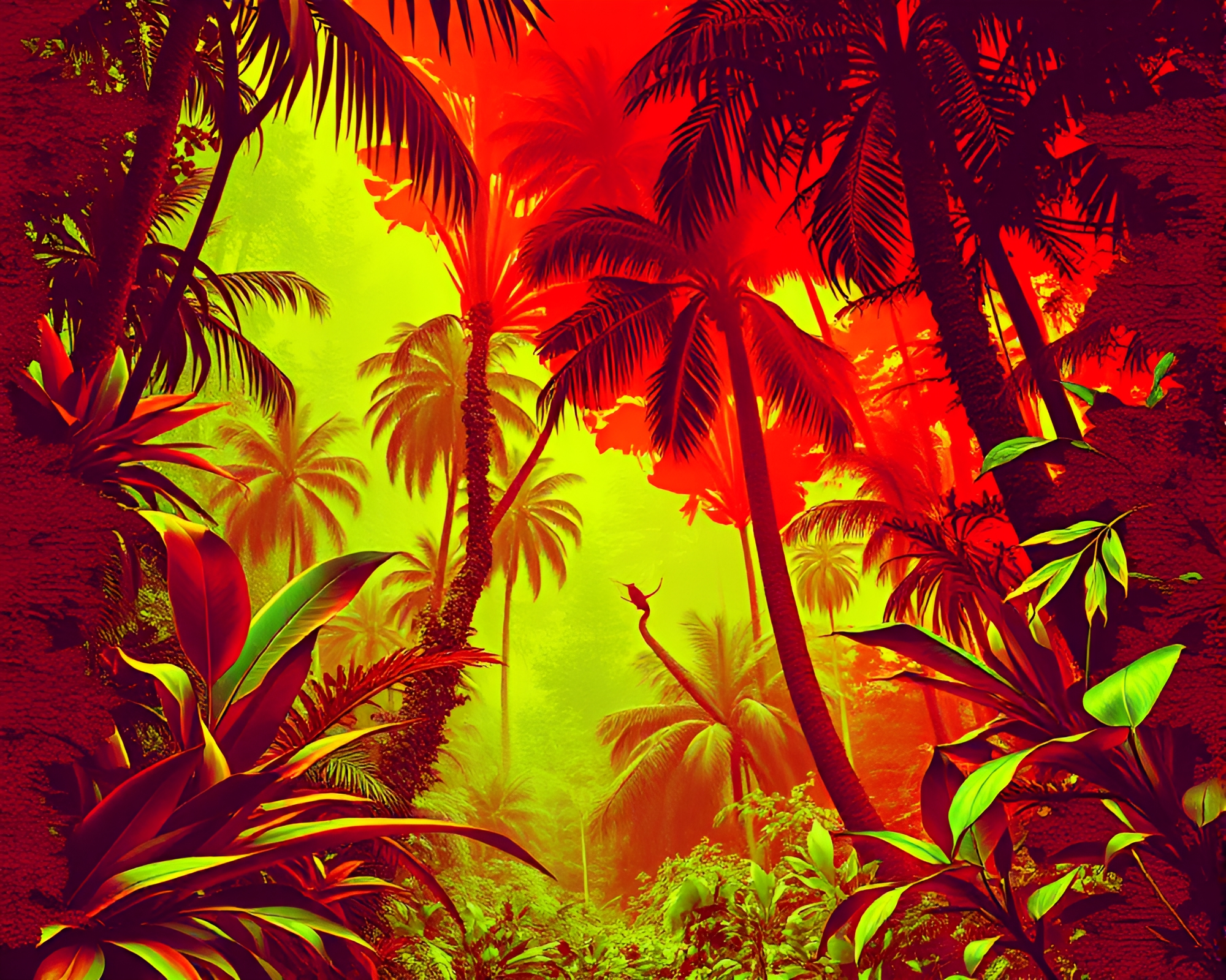 Charcoal Jungle in Triadic 3D Anaglyph Art – free AI stock image