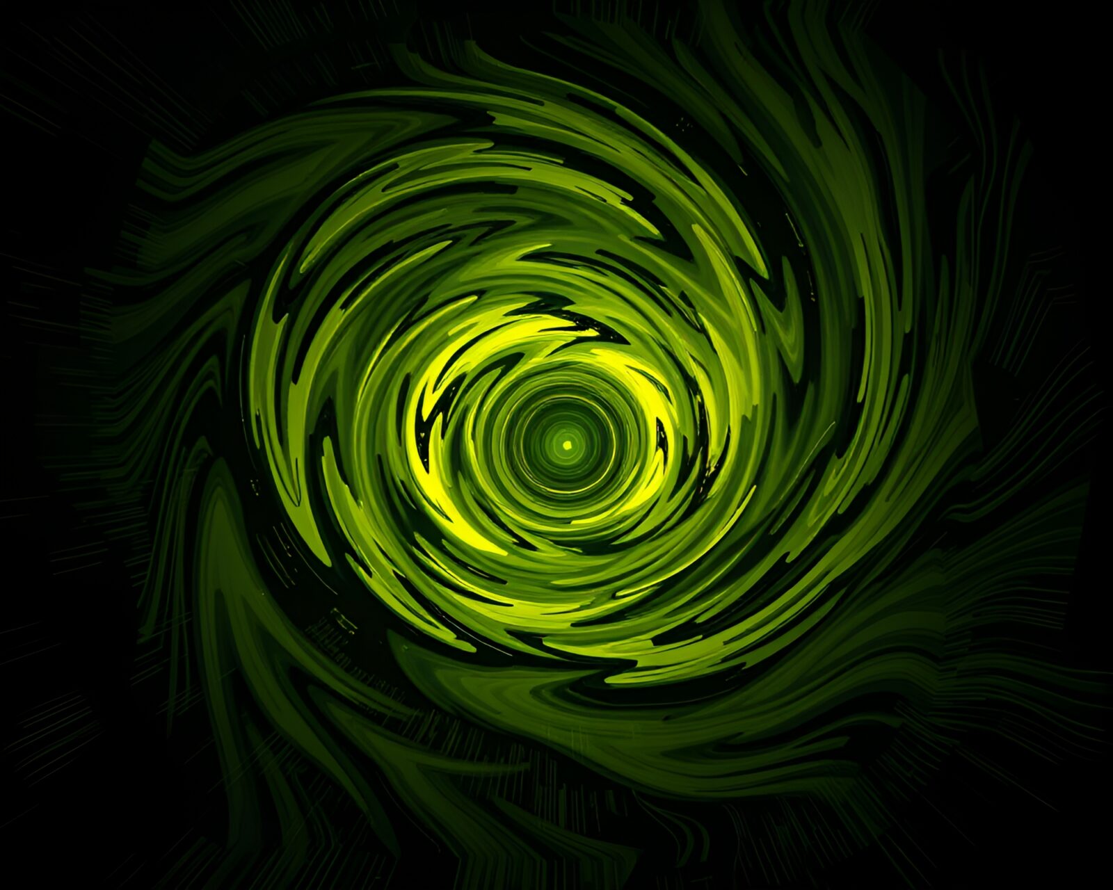 Lens distorted swirling olive drab cosmic horror pop art