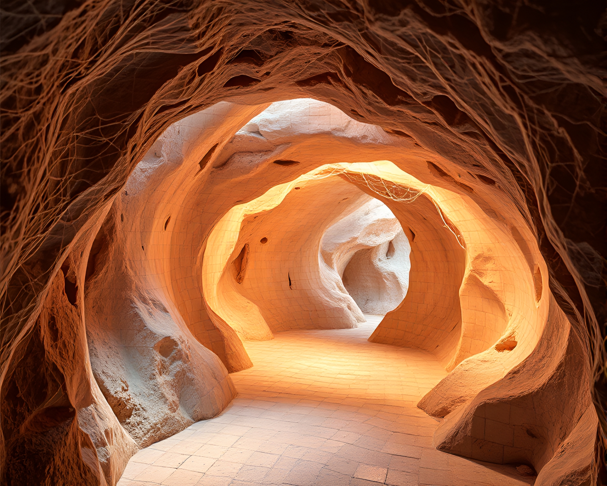 Pastel Cavern Light Trails Mosaic Exploration – free AI stock image