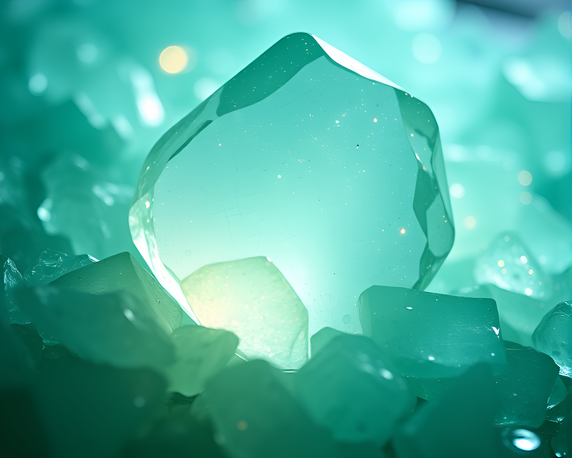 Tranquil Glowing Runestone Amidst Glass Shards – free AI stock image