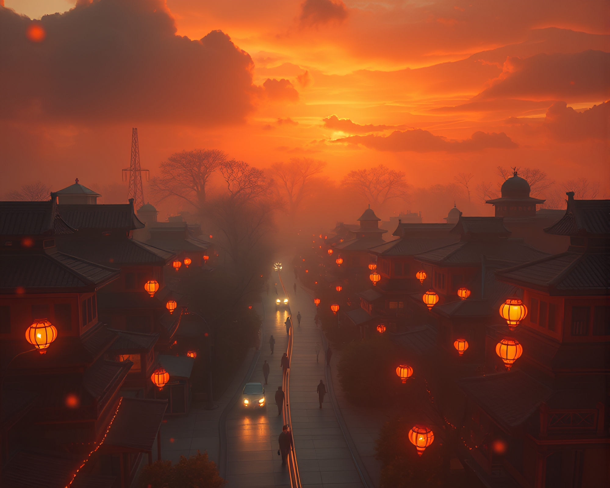 Futuristic Augmented Reality Cityscape in Burnt Orange Hues – free AI stock image