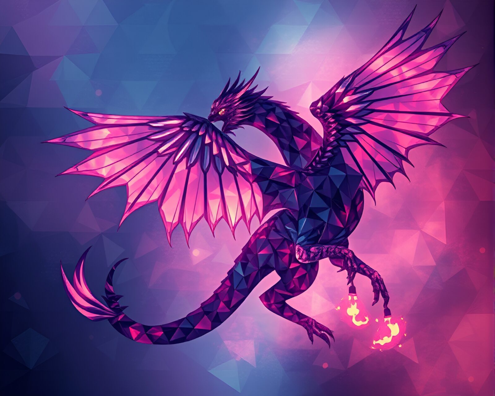 Majestic gryphon painted in geometric patterns under twilight sky