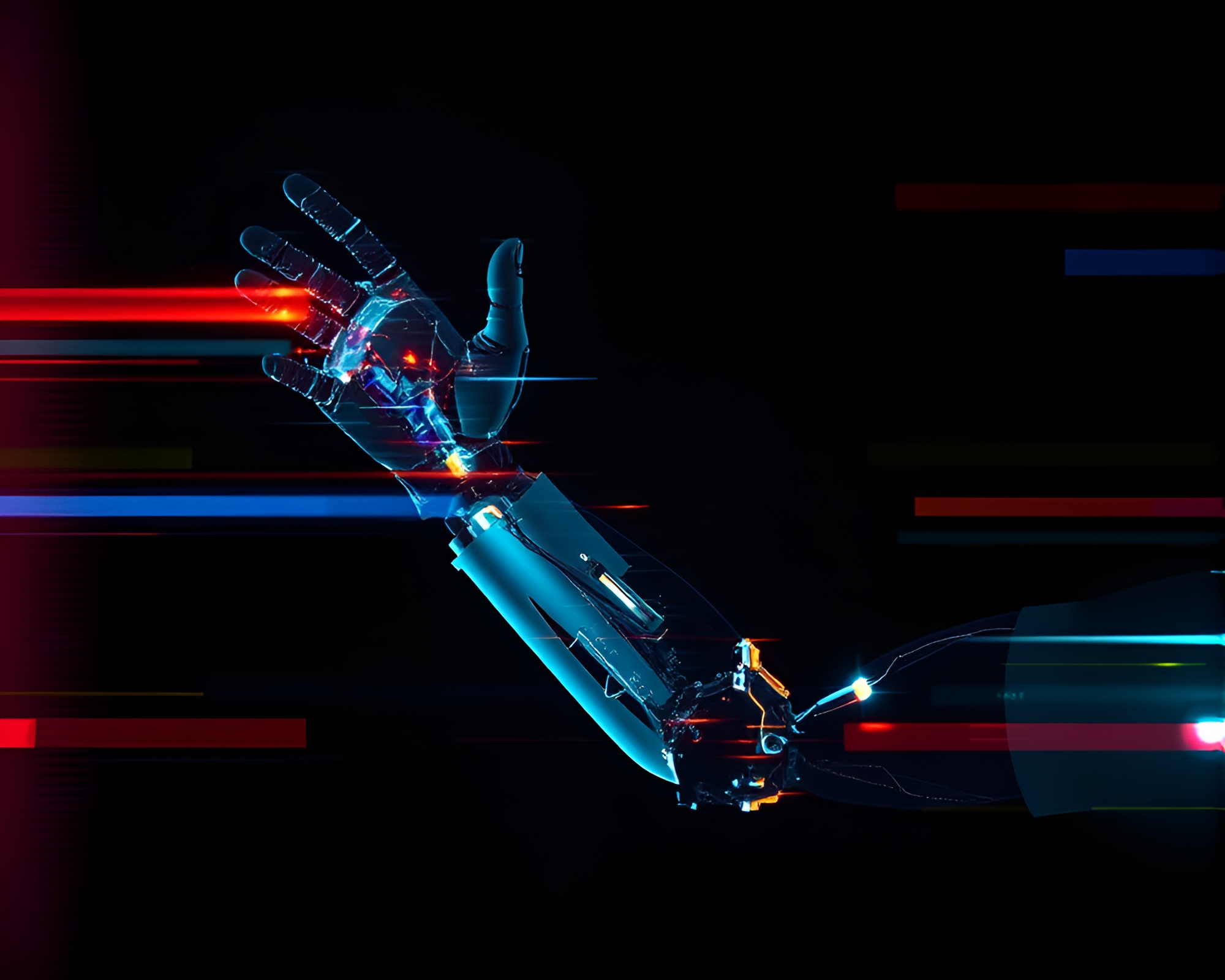 Glitch Artifacts in Robotic Arm Light Leaks – free AI stock image