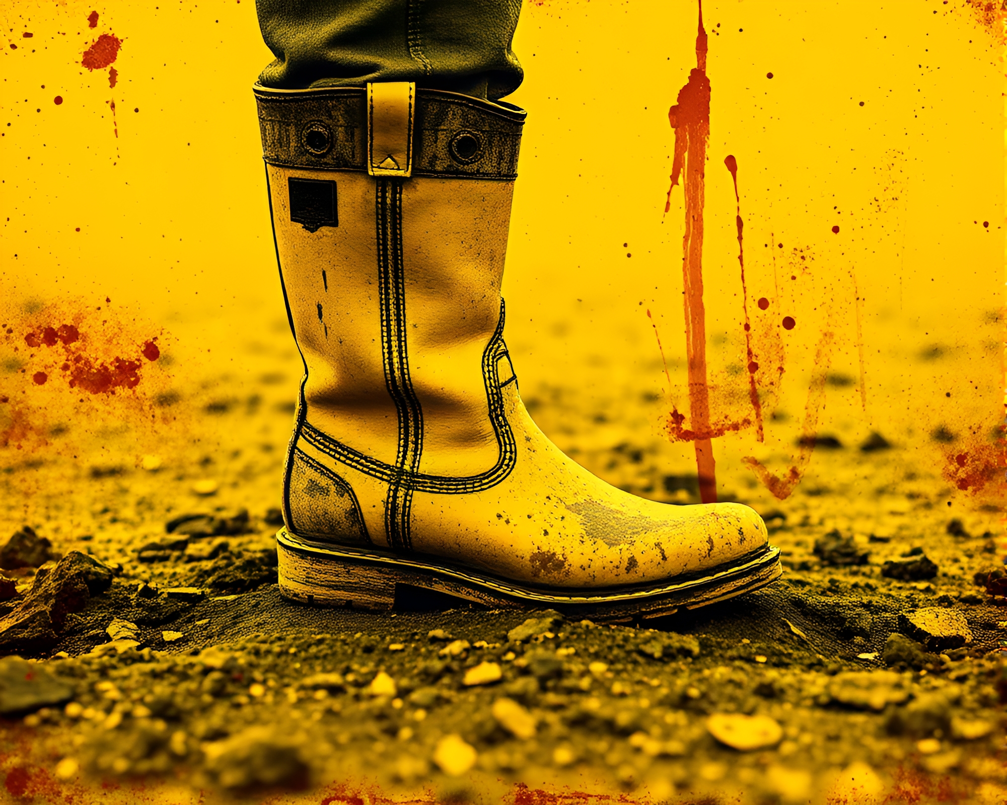 Yellow Monochrome Gravity Boots Etching Composition – free AI stock image