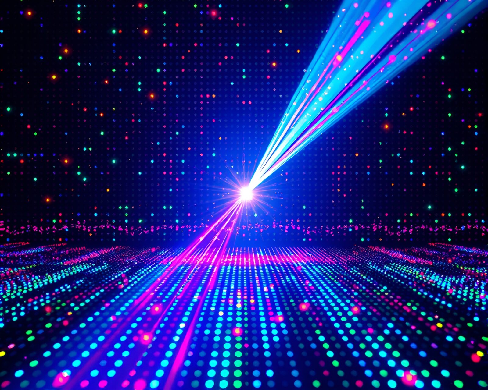 Vibrant LED grid with plasma rifle in disco lighting
