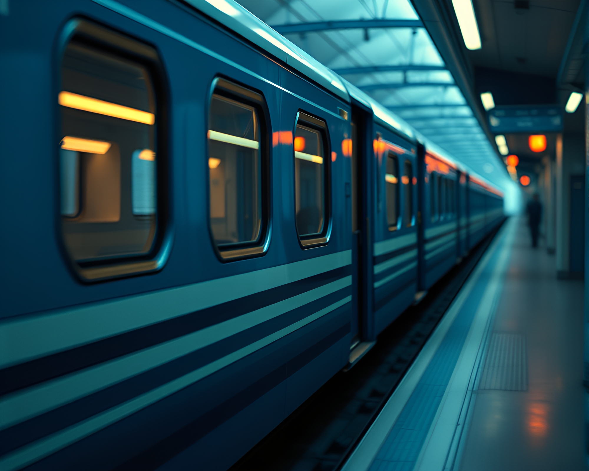 Sapphire Train Ride Captured in High-Poly Candid Moment – free AI stock image