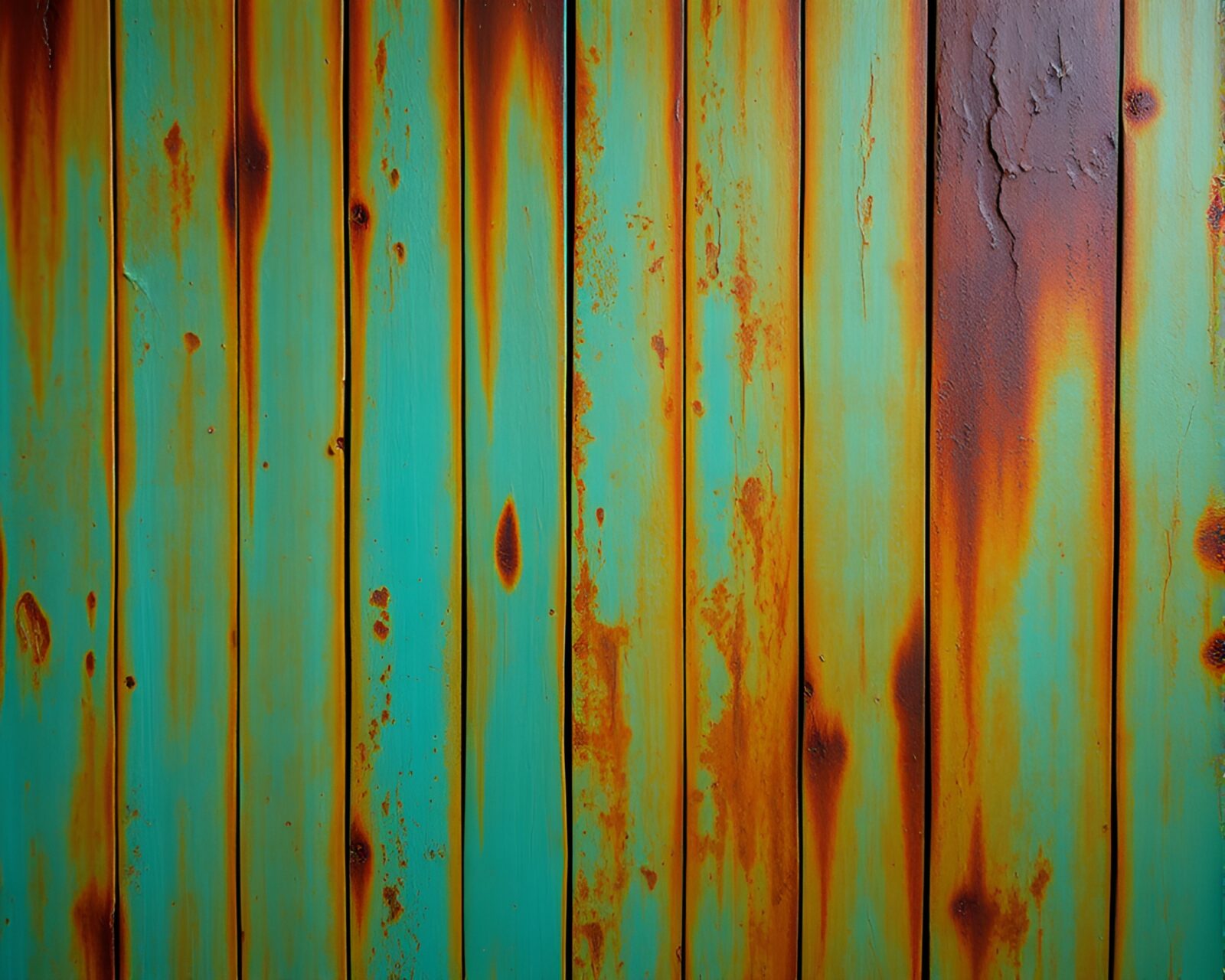 Turquoise calm bamboo hut with rust stain streaks