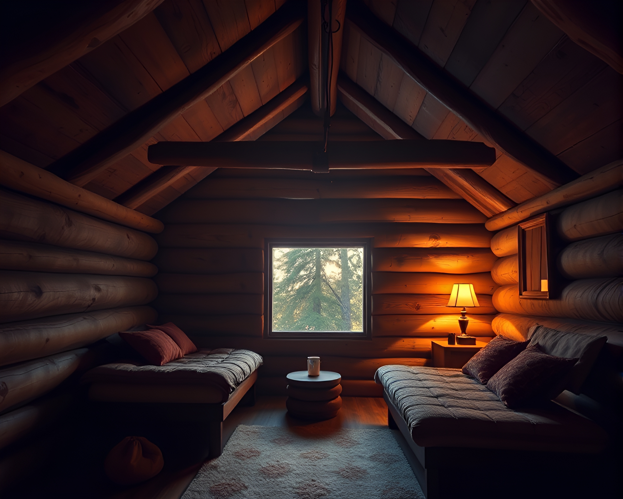 Serene Rustic Cabin bathed in Earthy Lens Flare – free AI stock image