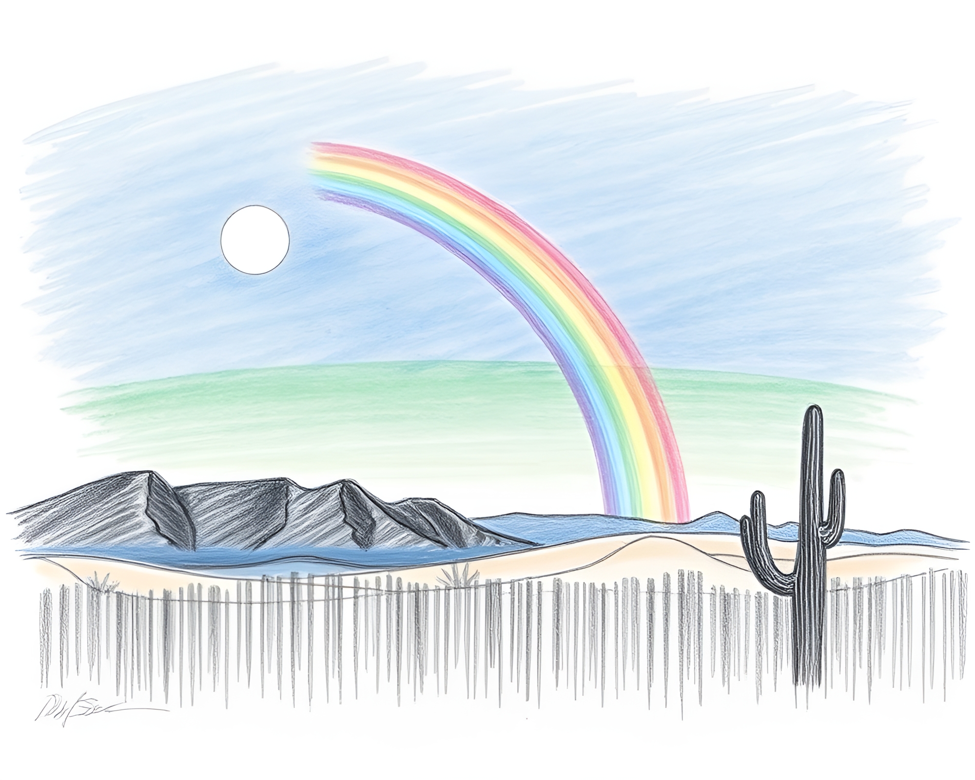 Desert Barcode Fusion with Cosmic Rainbow Sketch – free AI stock image