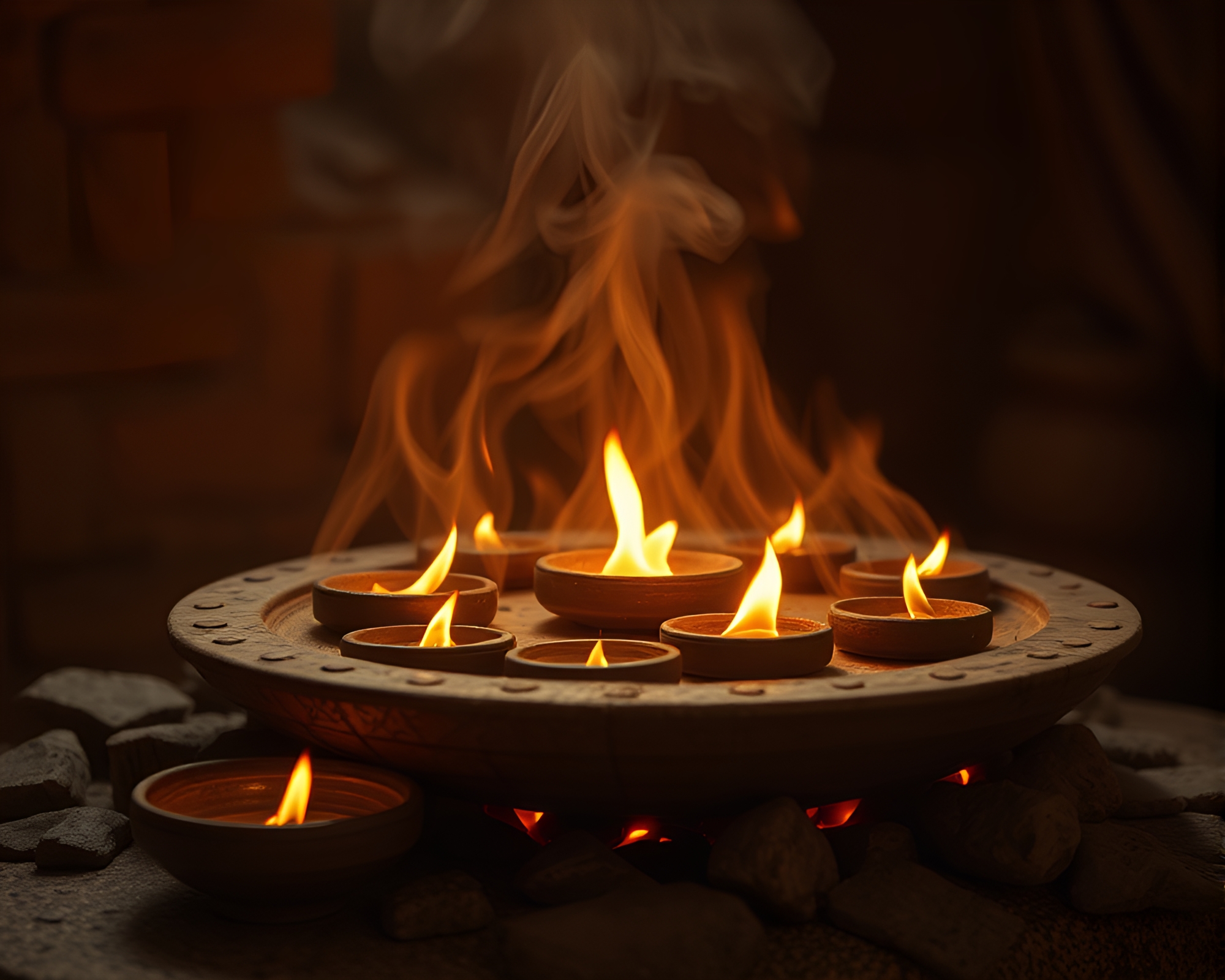 Rustic Pottery Floating in Retro Futurism Embers – free AI stock image