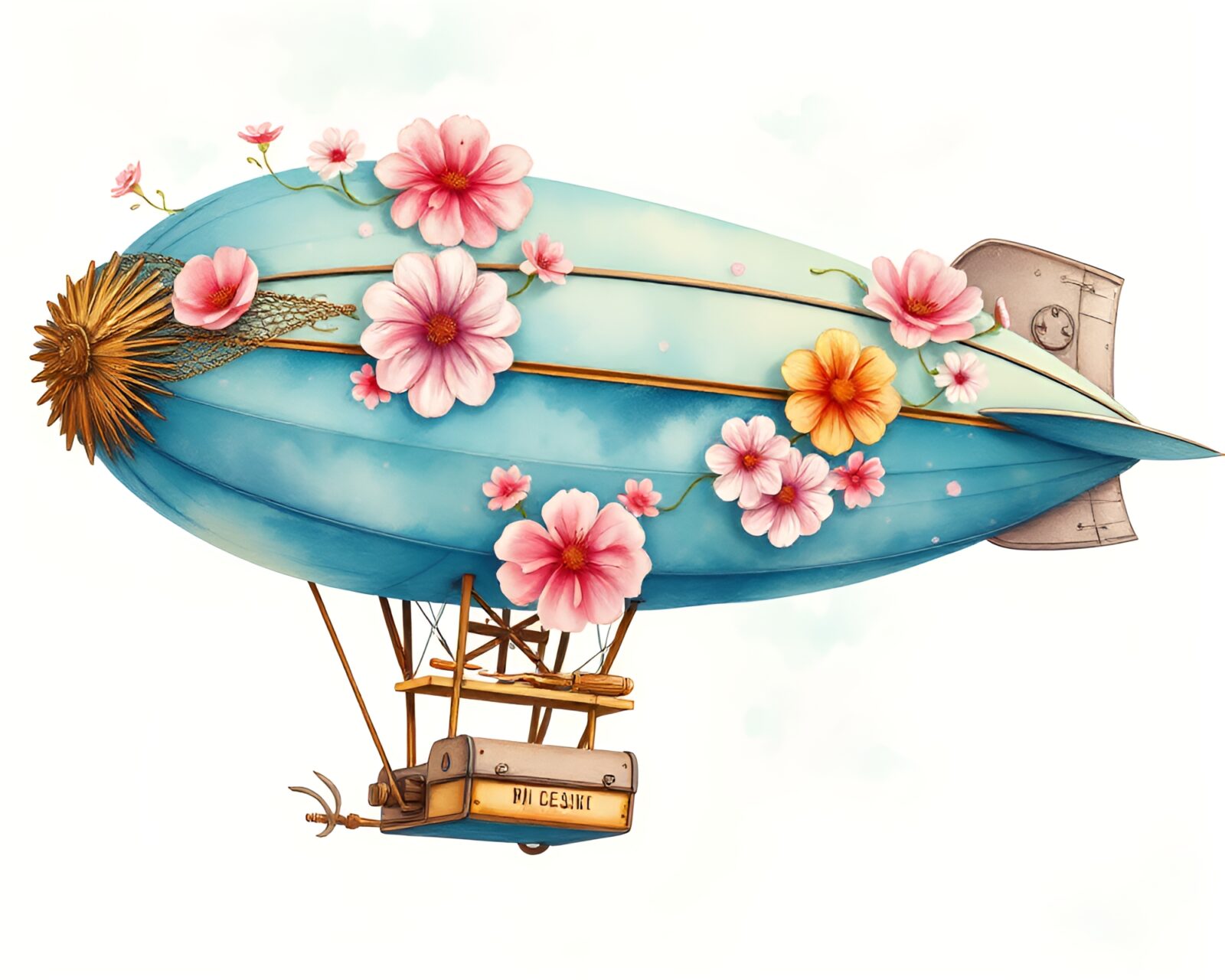 A serene scene of a Zeppelin in watercolor style