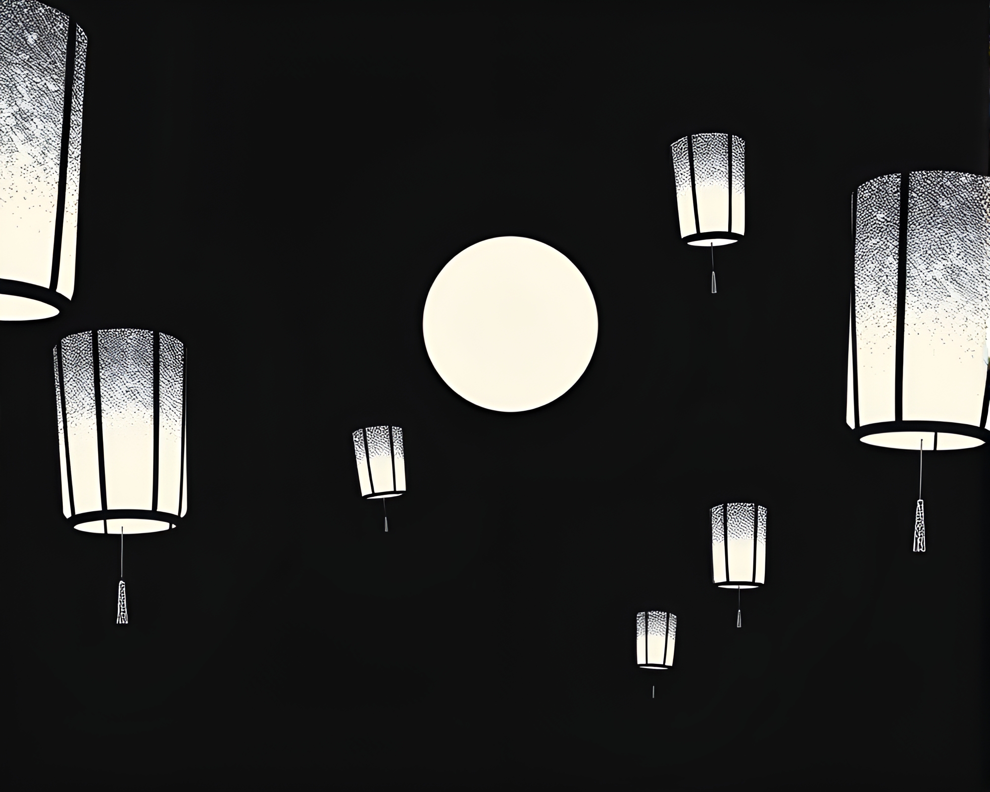 Cubist Eclipse: Serene Lantern Floating in Crosshatched Shadows – free AI stock image