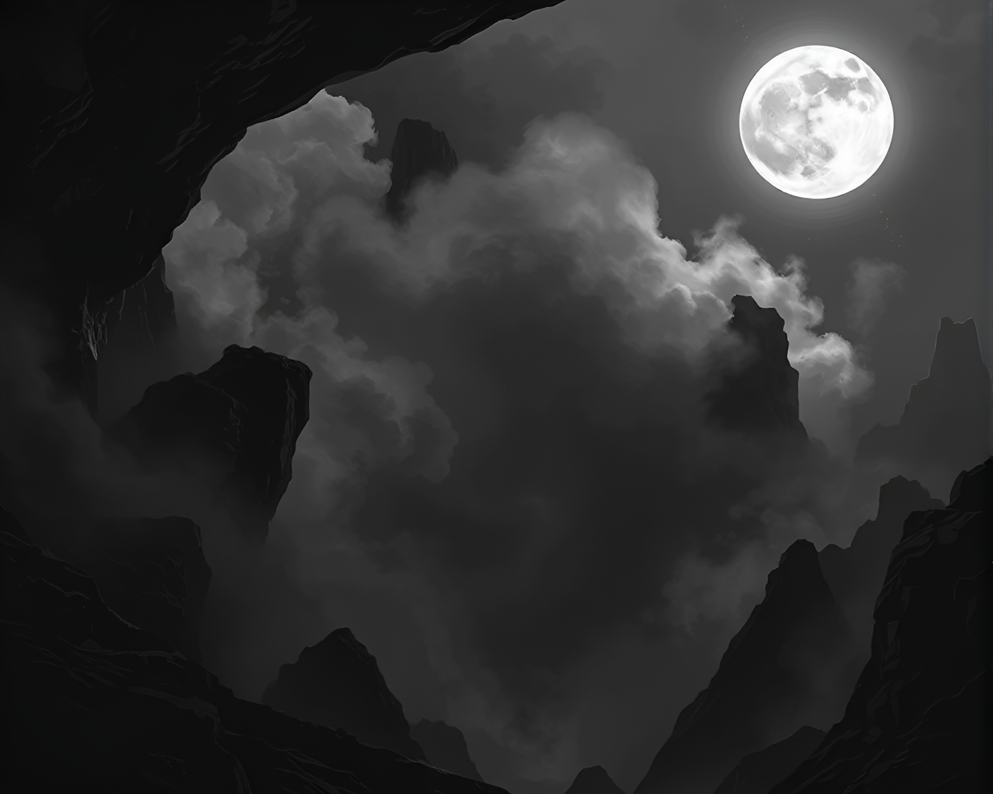 Mystical Moonlit Cavern with Steam Vapor Fantasy Illustration – free AI stock image