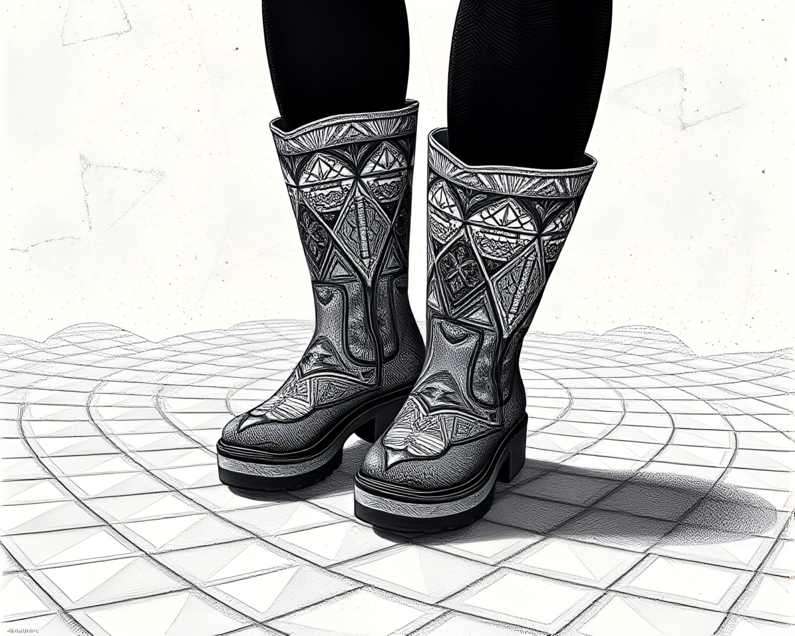 Engraved design of gravity boots within hazy light diffusion