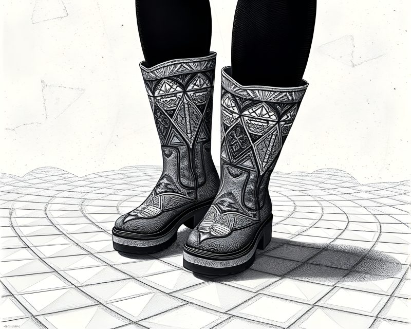 Mystical Gravity Boots in Engraved Geometric Patterns – free AI stock image