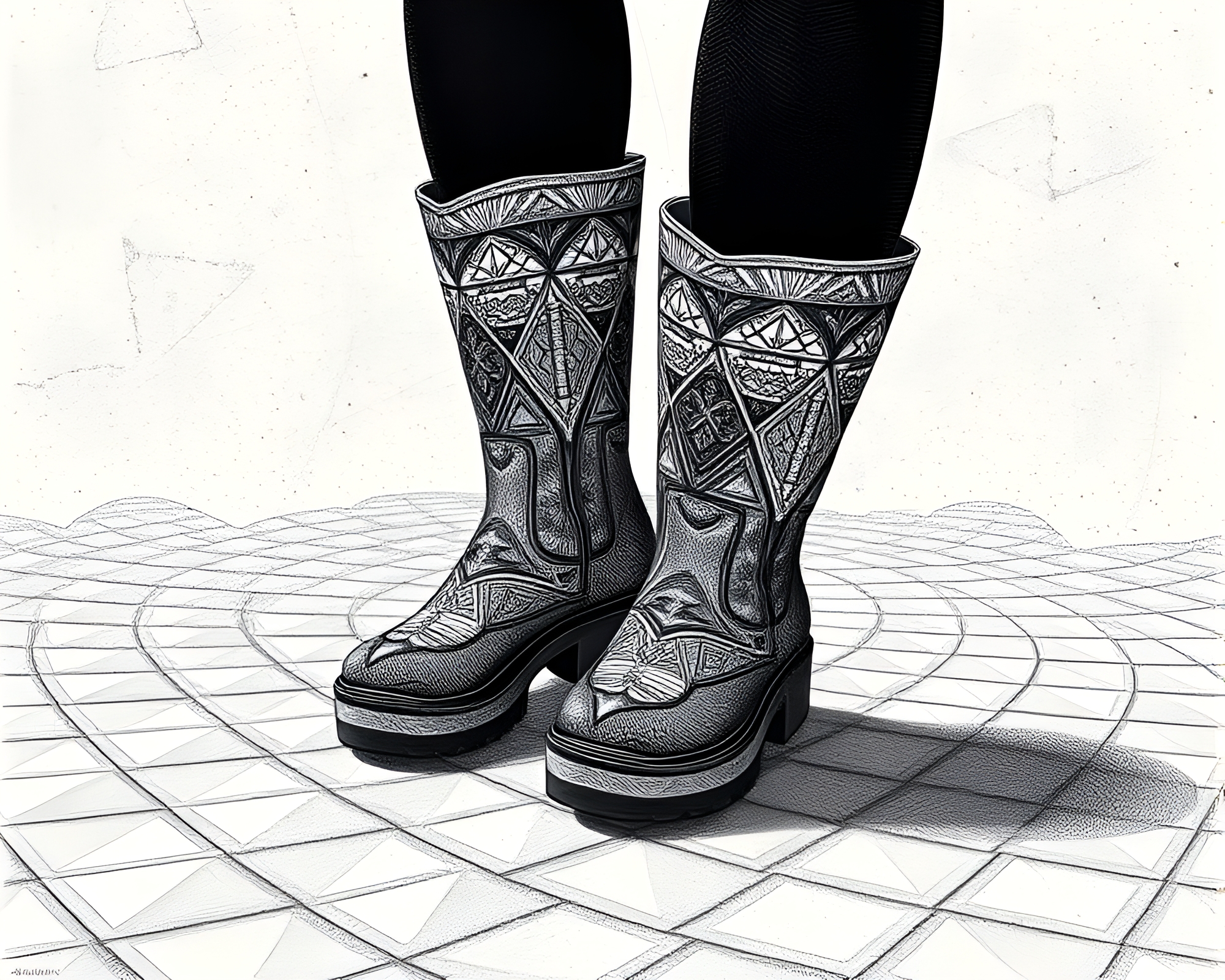 Mystical Gravity Boots in Engraved Geometric Patterns – free AI stock image