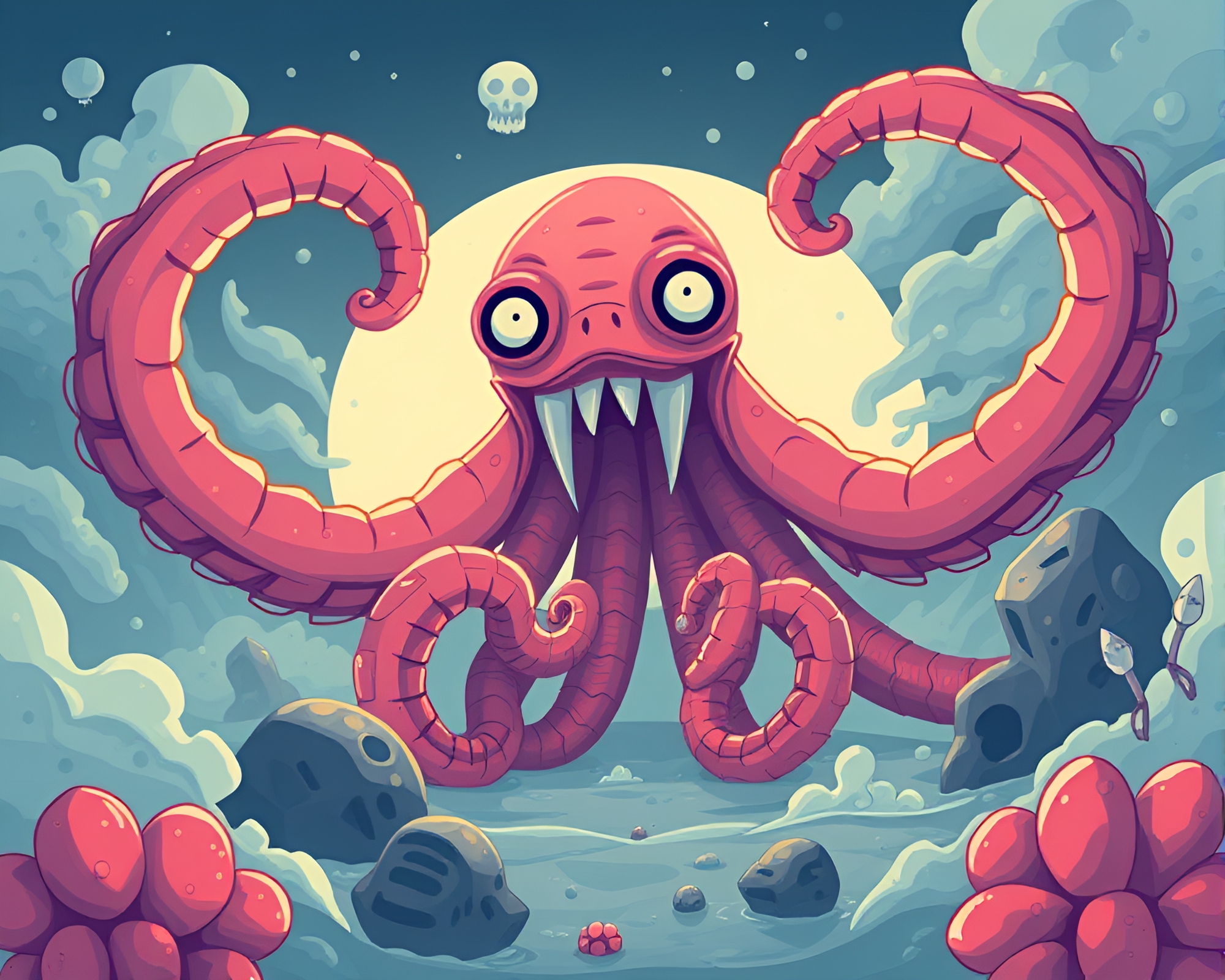 Misty Kraken emerging in center composition – free AI stock image