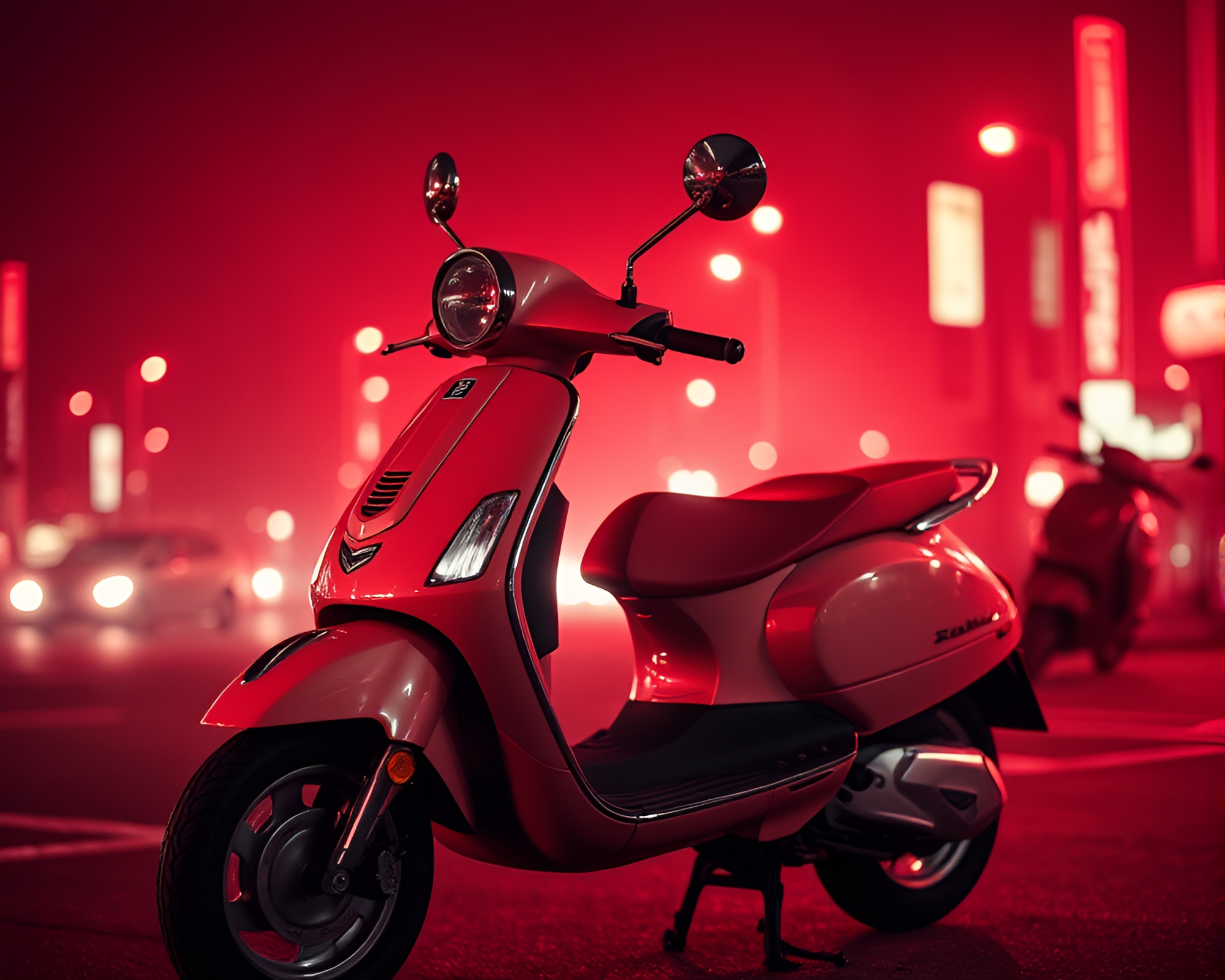 Gilded Electric Scooter in Monochrome Red Light – free AI stock image