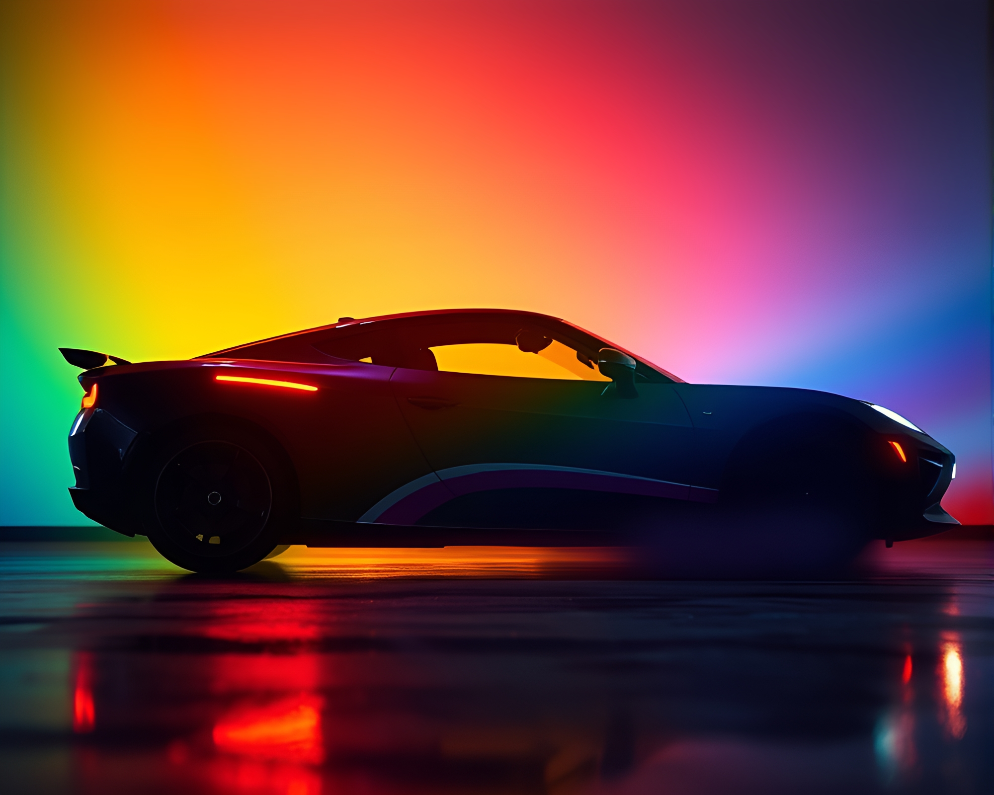 Flying Car in Oil Slick Rainbow Glow – free AI stock image