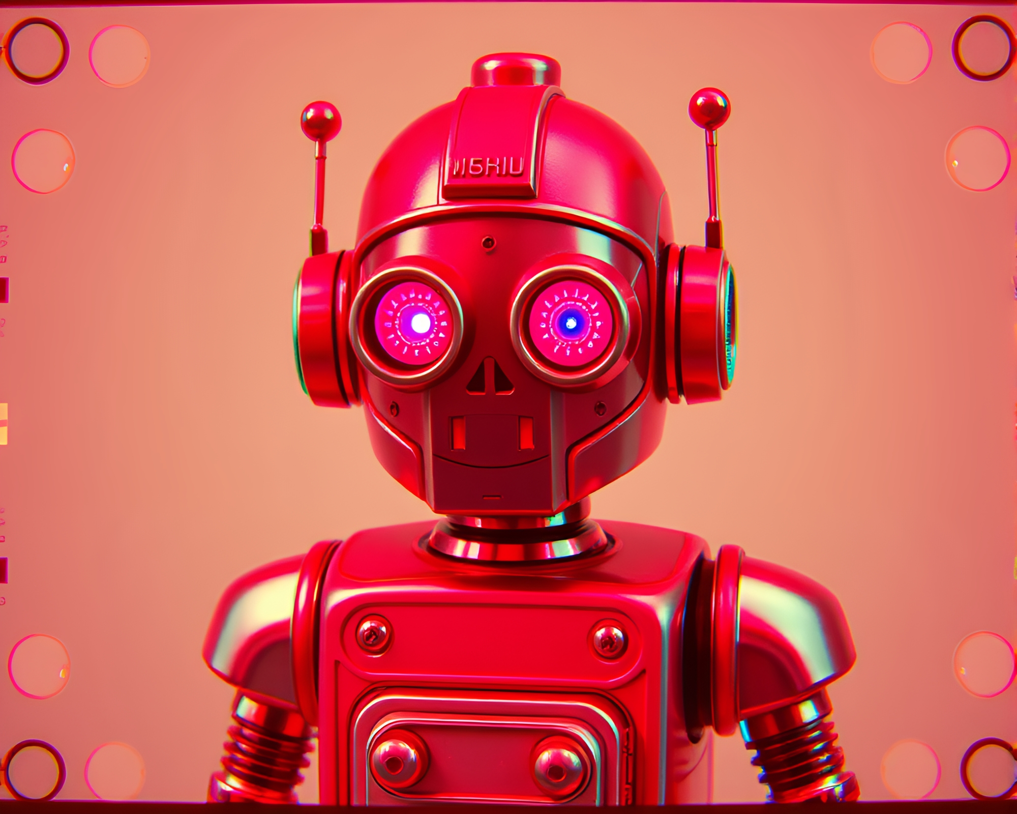 Steampunk Robot in Anaglyph 3D Film Sprocket Hole Glow – free AI stock image