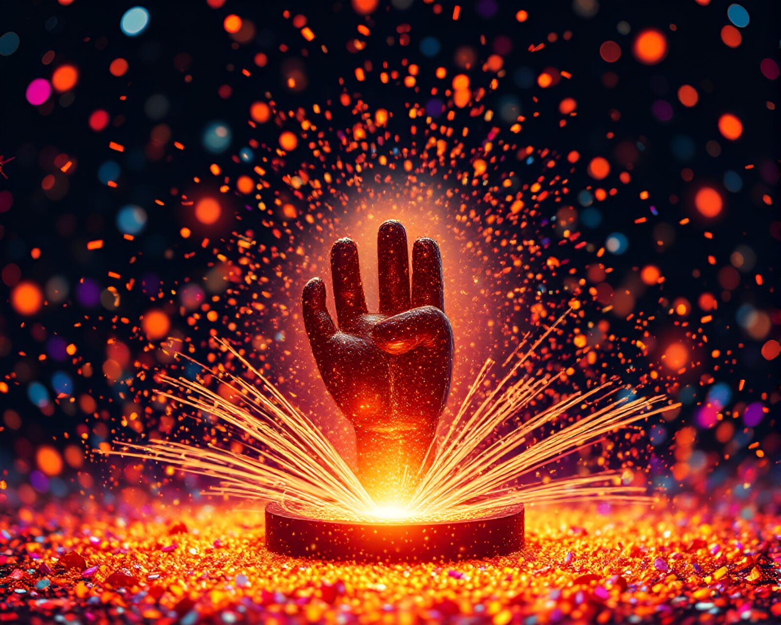Vibrant confetti colors on bronze zero-point energy reactor art