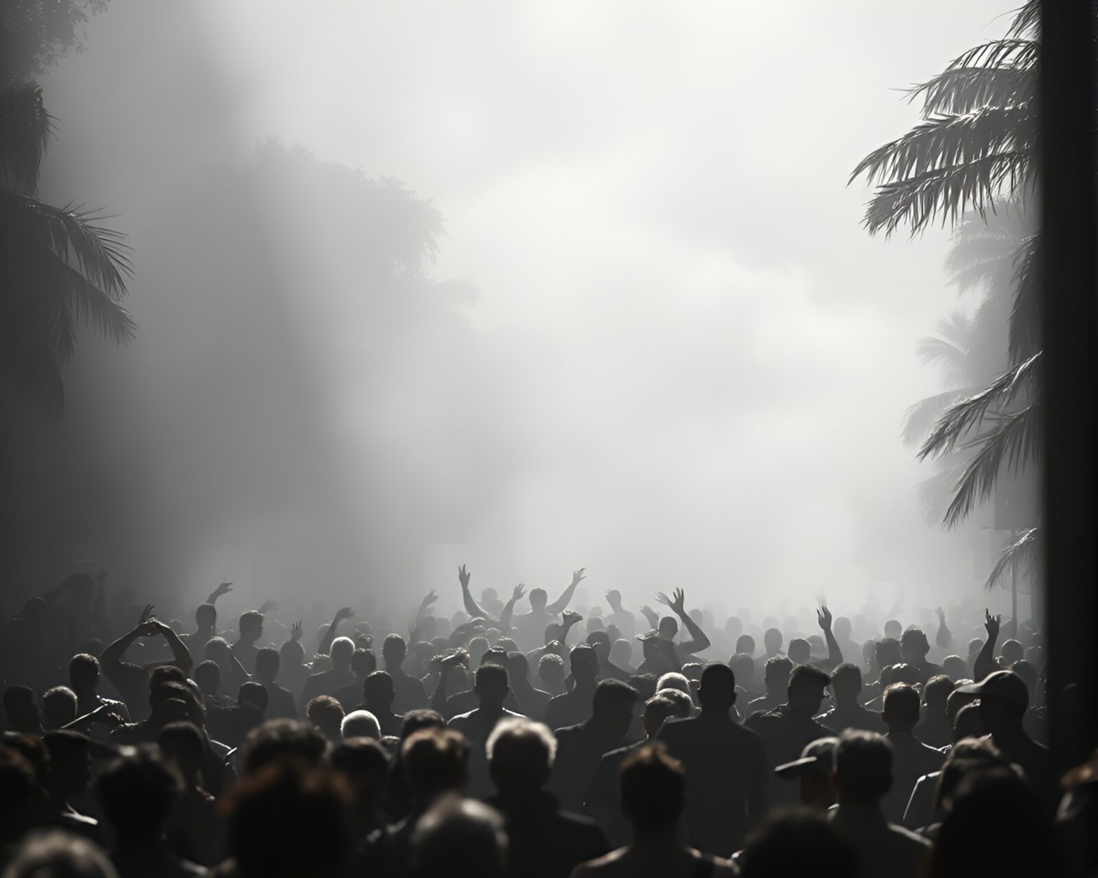Silhouettes of a crowd with a dominant gorilla presence