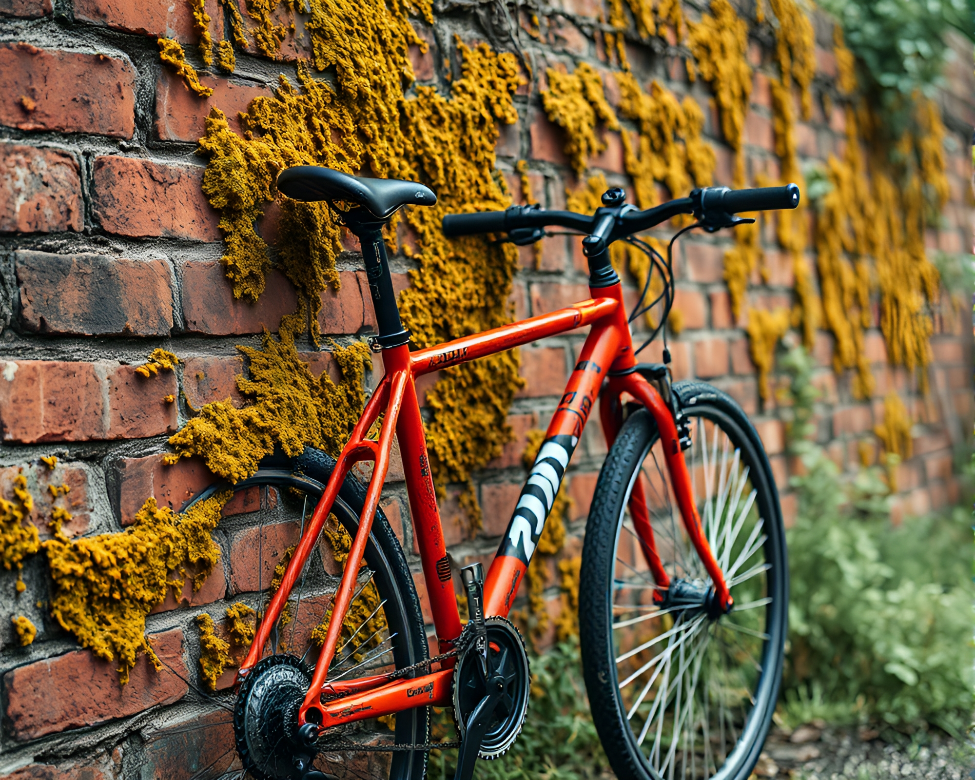 Sun-Powered Bike in Lichen Forest – free AI stock image