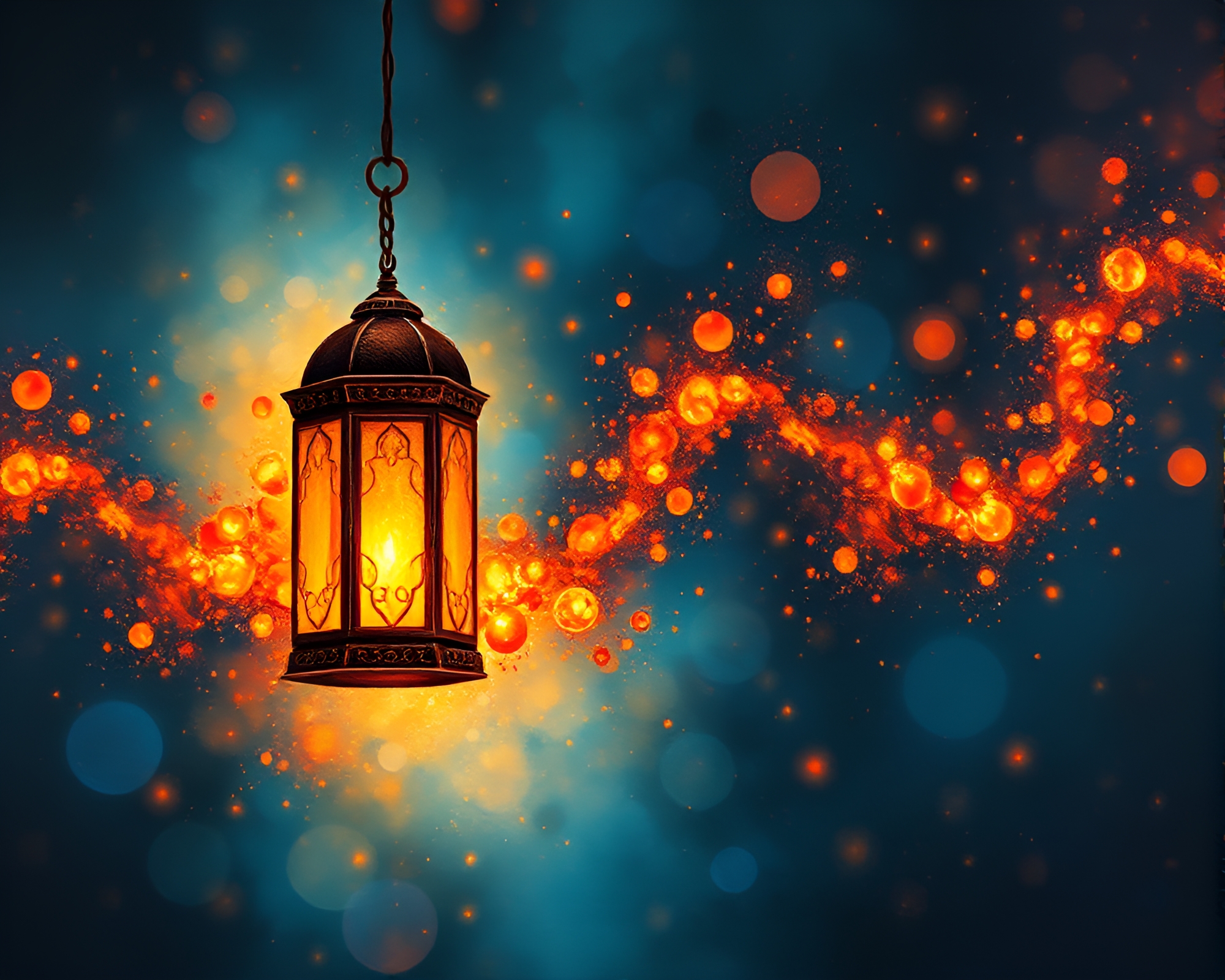Mesmerizing Floating Embers in Fractal Lantern Glow – free AI stock image