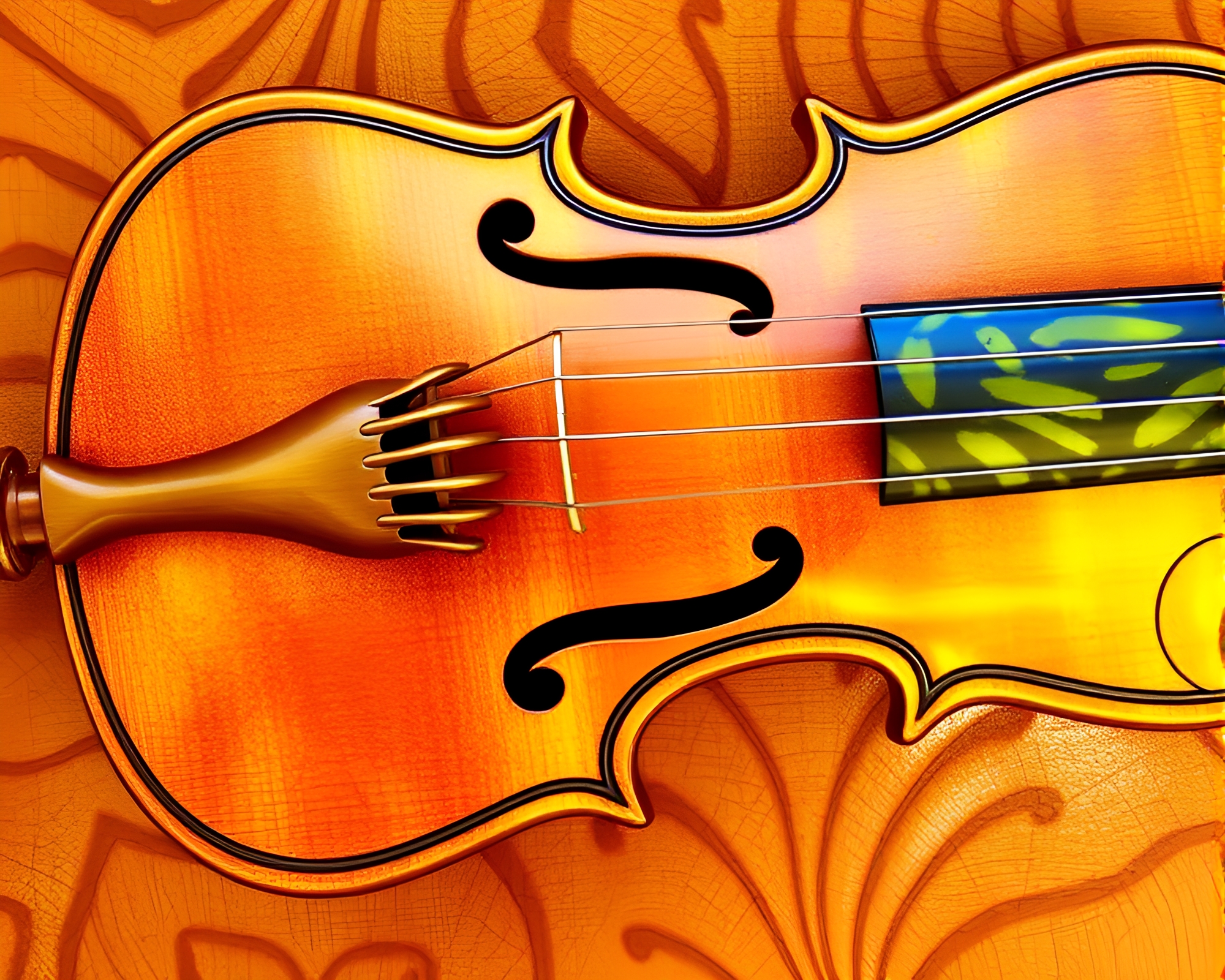Ethereal Wooden Violin with Leaf Vein Hologram Pattern – free AI stock image