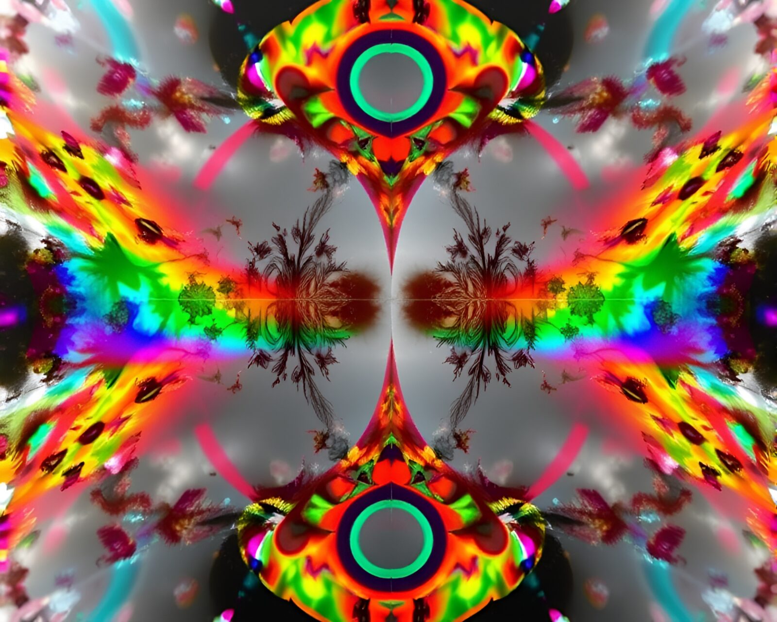 Double reflection of anatomical study in colorful kaleidoscope pattern