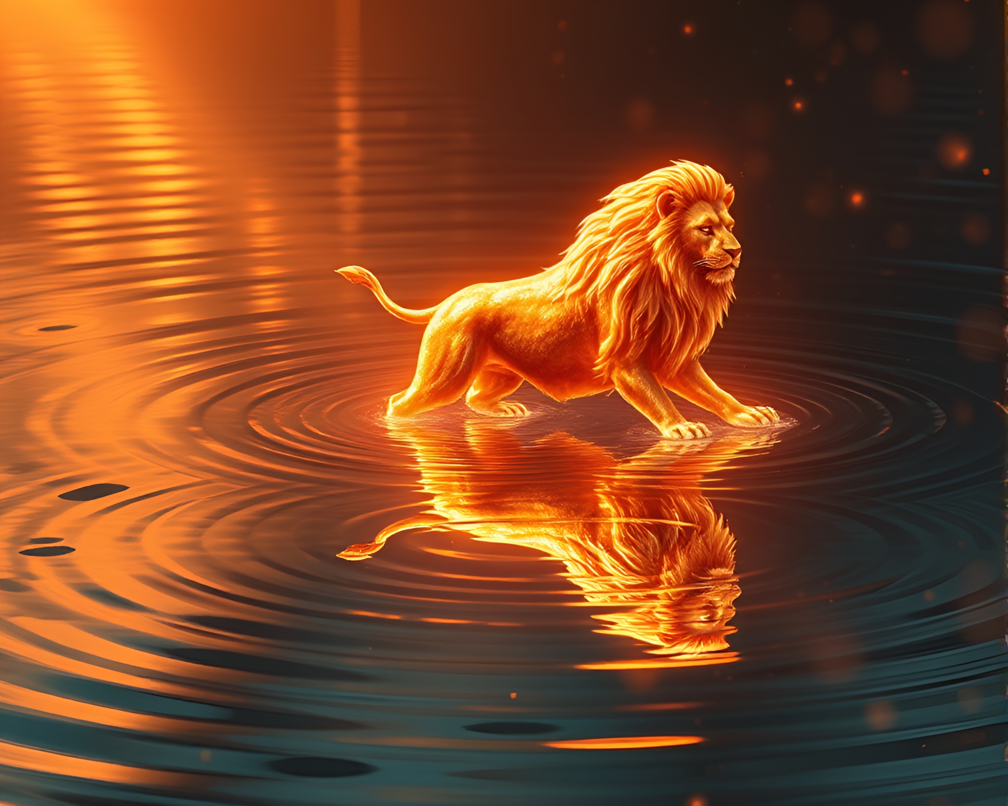 Lion Sorcery Water Reflection Stereograph – free AI stock image