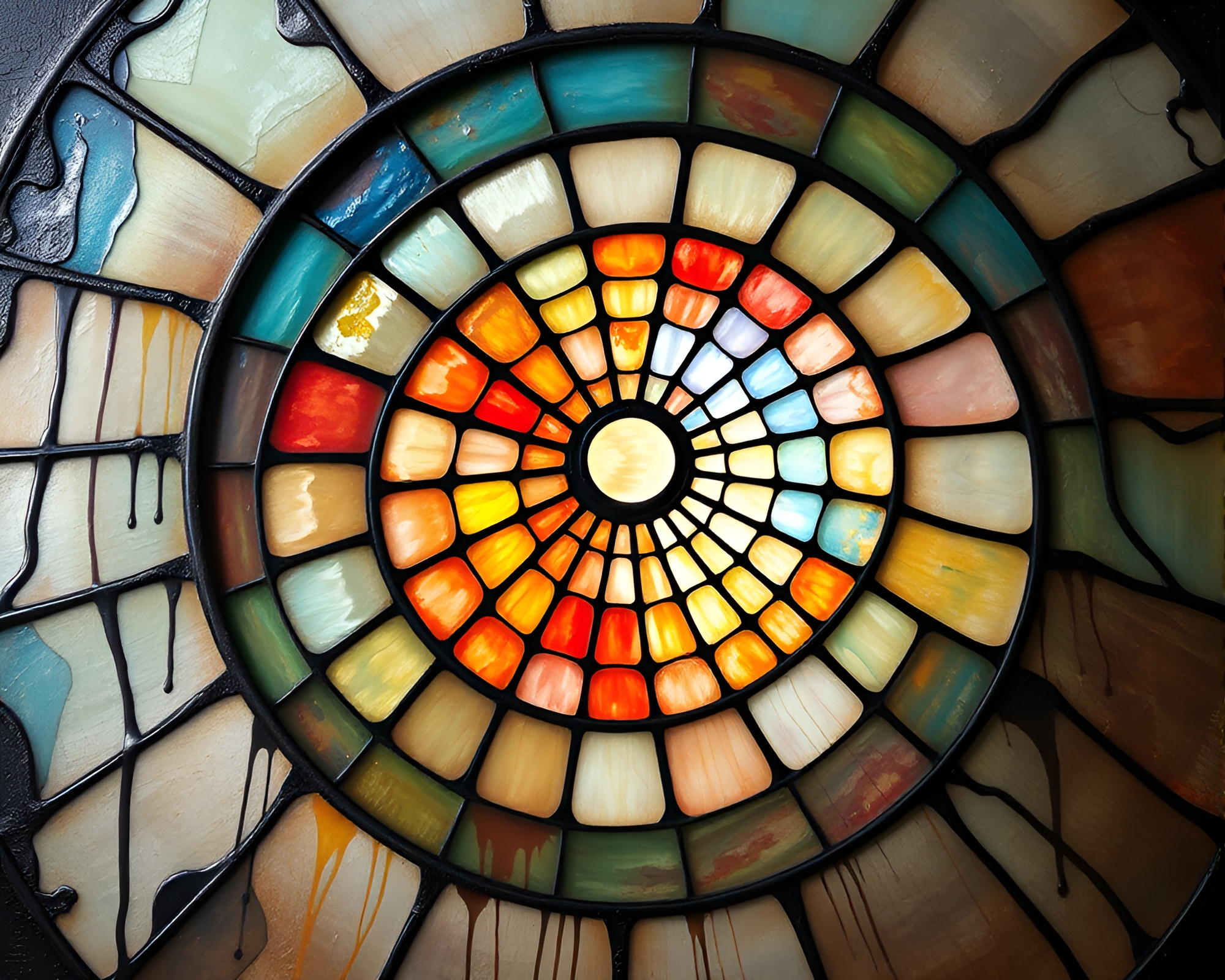 Spiral Stained Glass Dome in Dripped Paint Style – free AI stock image