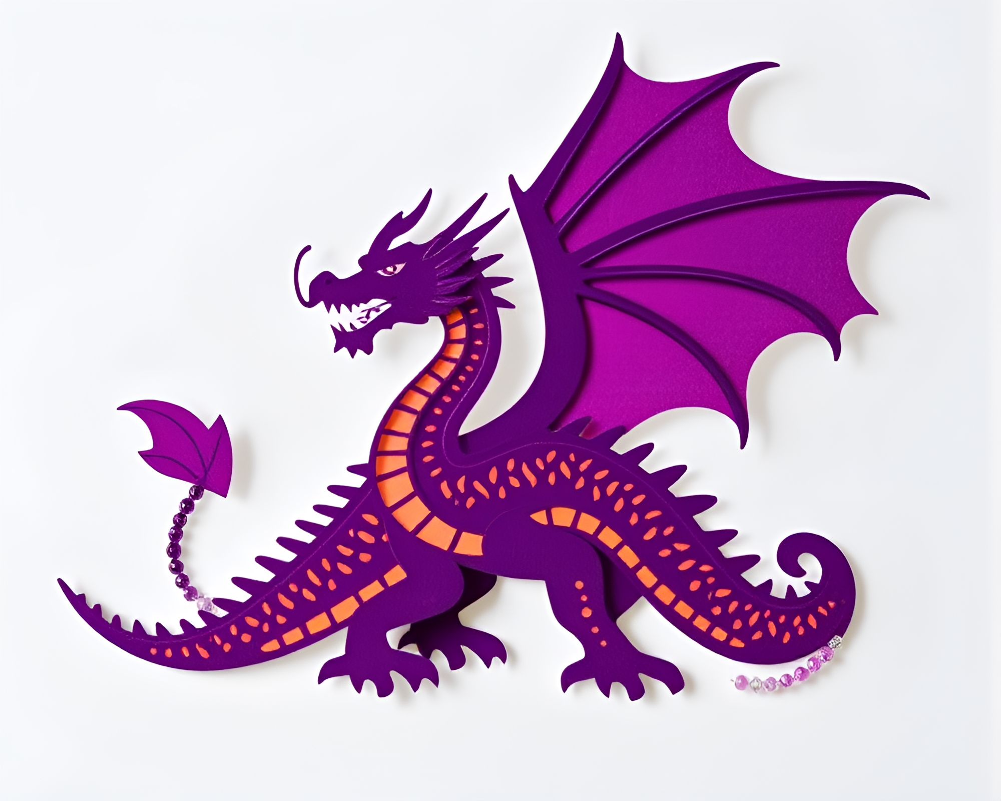 Twilight Dragon in Paper Cutout Style with Beadwork Accents – free AI stock image