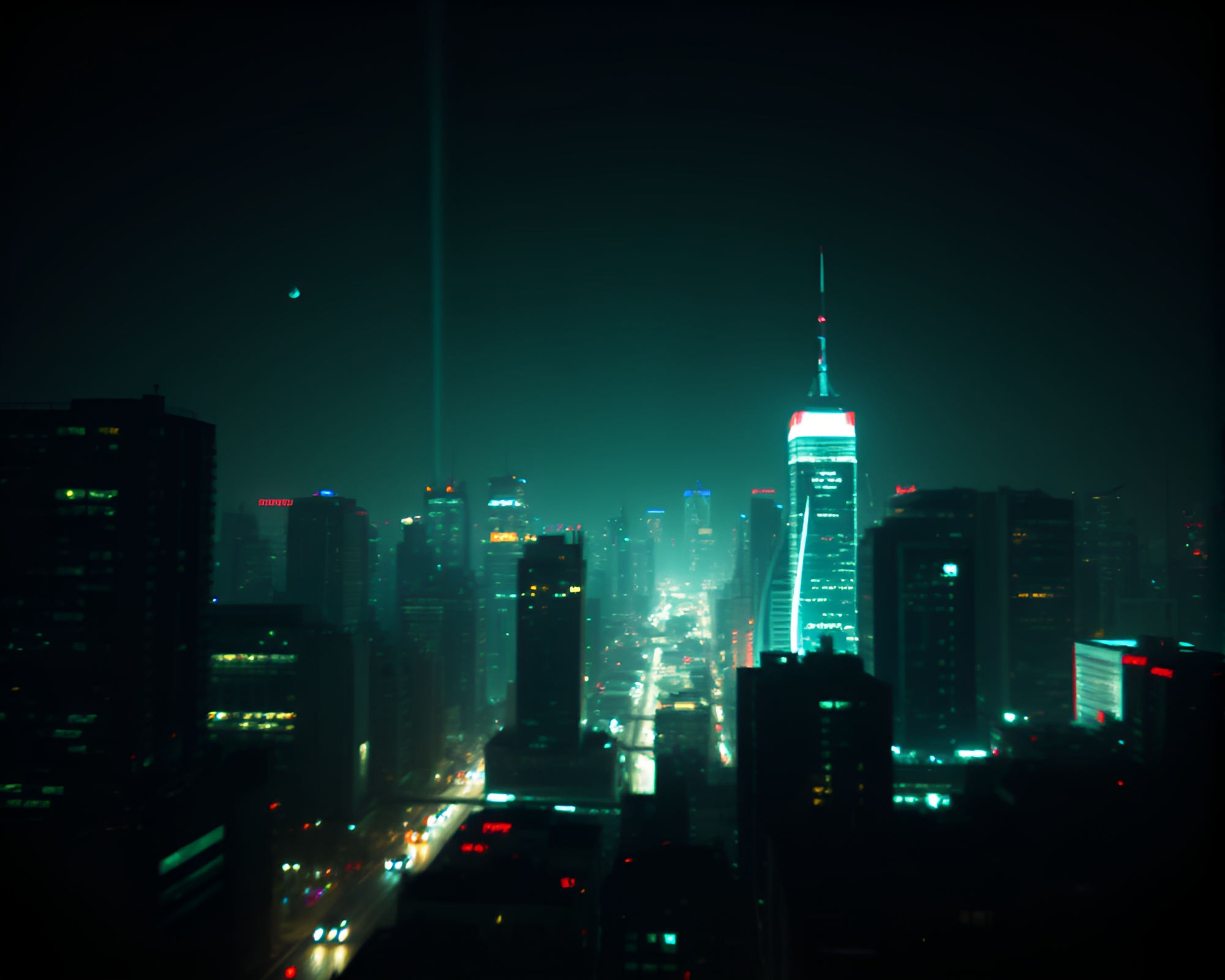 Virtual Cityscape Silhouetted by Split Toning Lights – free AI stock image