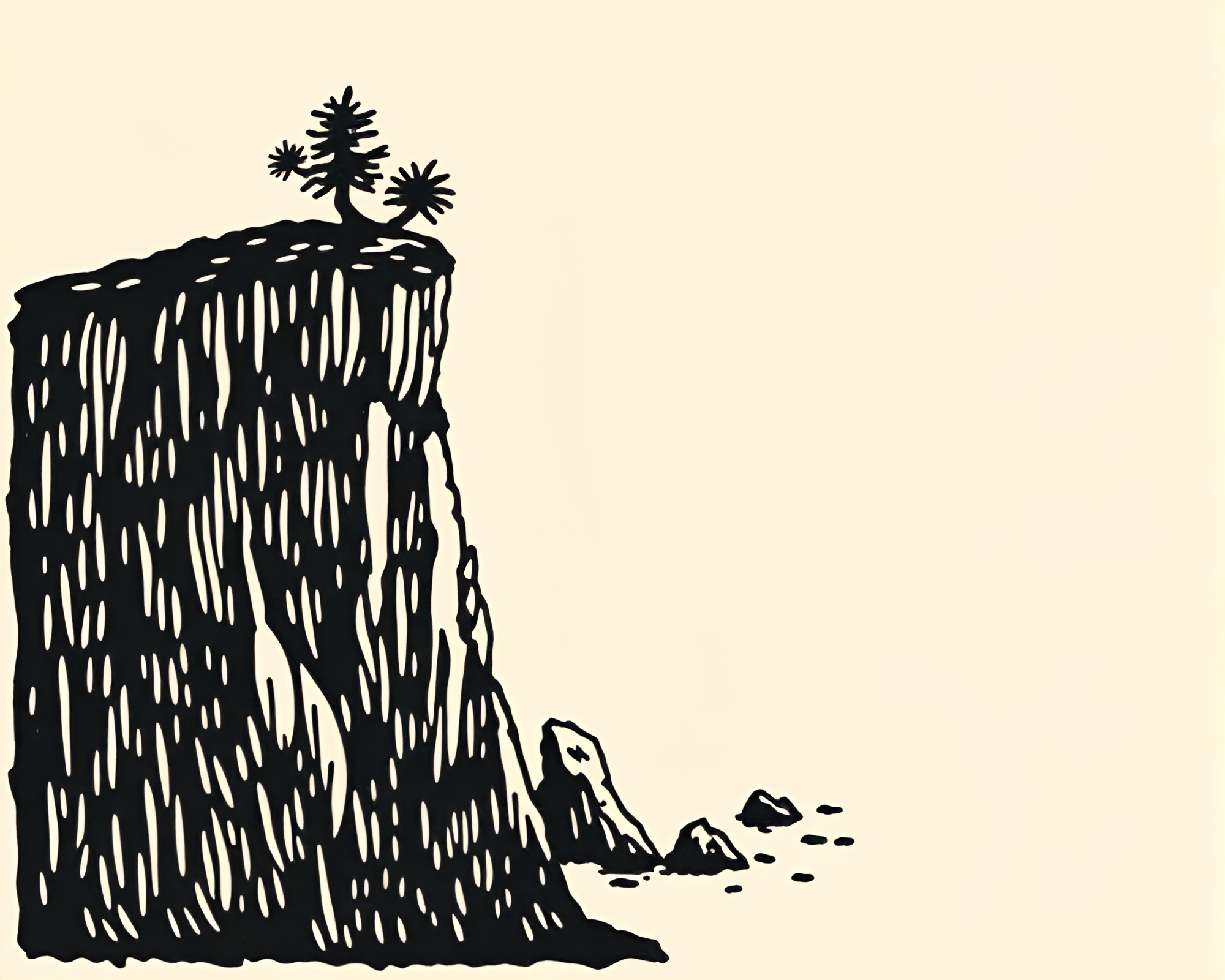 Handwritten letter stitched into woodcut cliffside shadow – free AI stock image