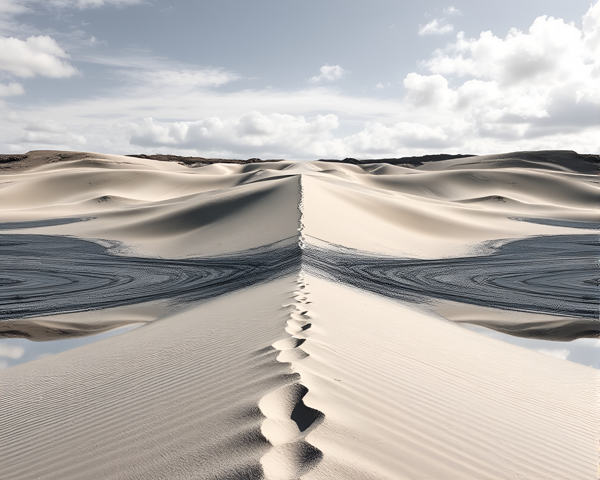Mirrored Sand Dune in Volcanic Ash Twilight – free AI stock image